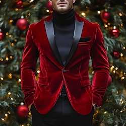 Light in the box heren fluwelen blazer jas rood feest kerst blazer warm winter lente herfst effen kleur zak enkelrijs eenknoops blazer rood