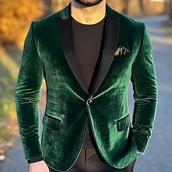 Light in the box heren feest kerst blazer jas groen fluweel warme blazer winter lente herfst effen kleur zak enkelrijs éénknoops blazer