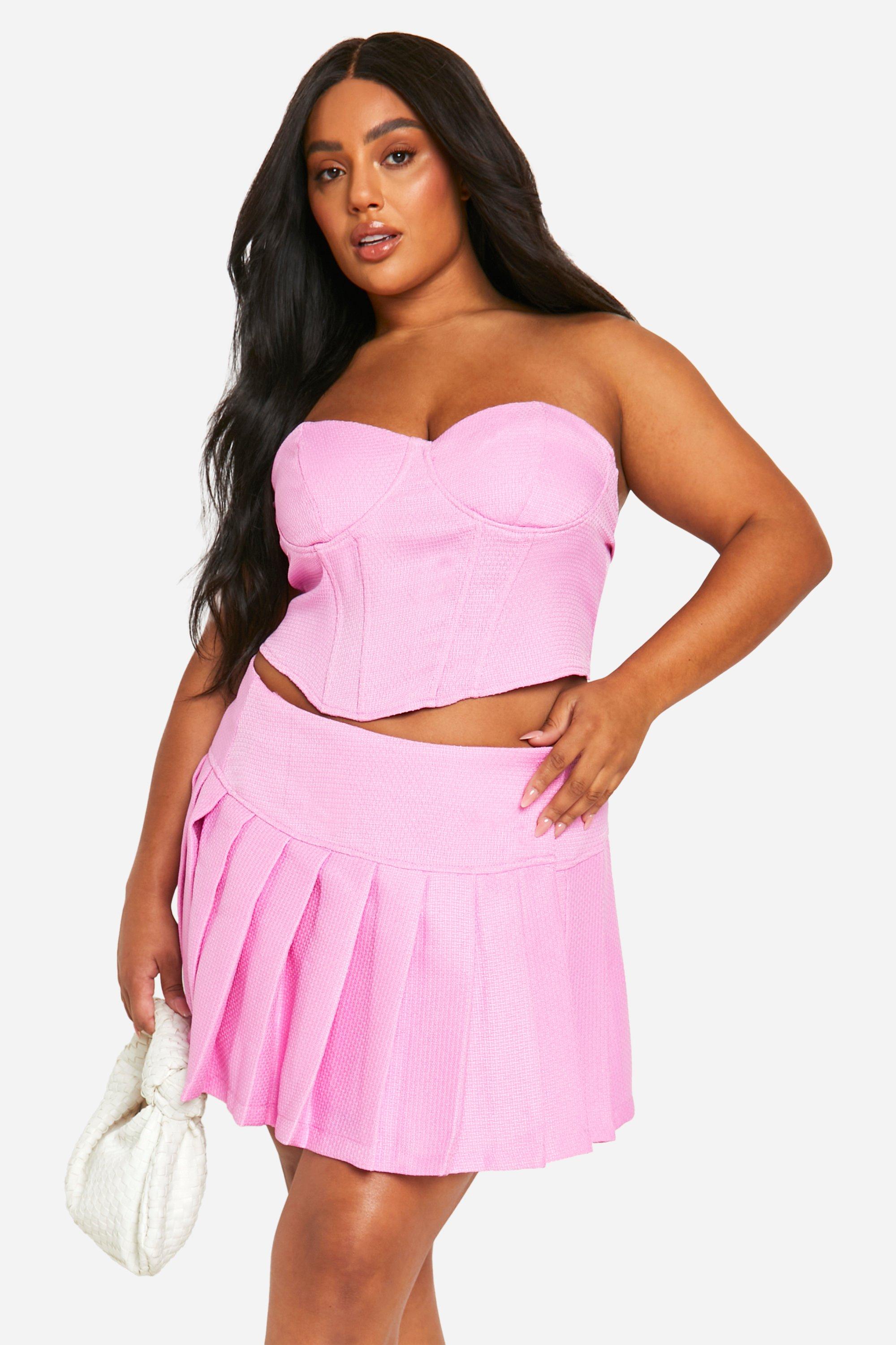 Boohoo Plus Bouclé Bandeau Korset Top, Candy Pink