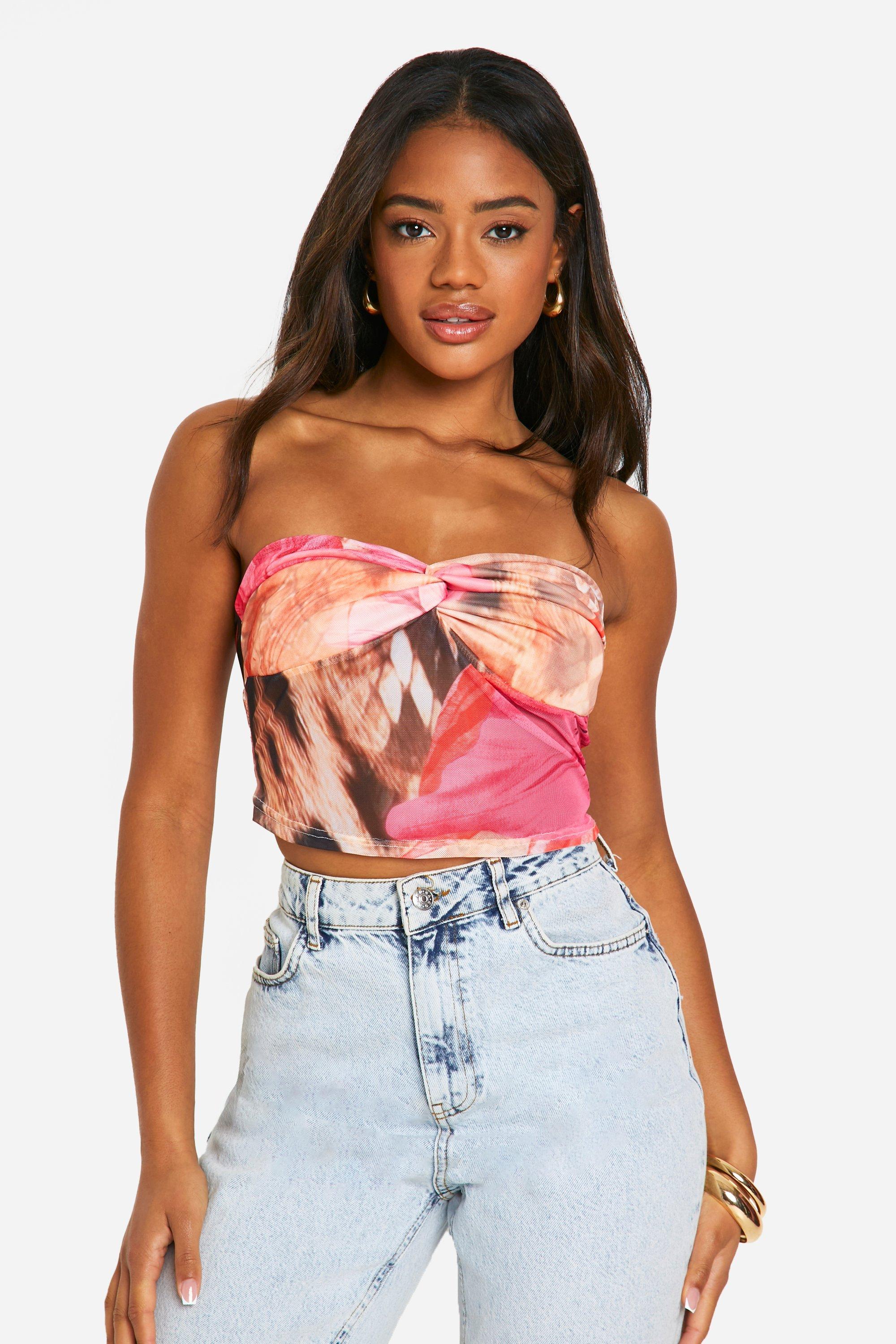 Boohoo Mesh Dierenprint Bandeau Top, Brown