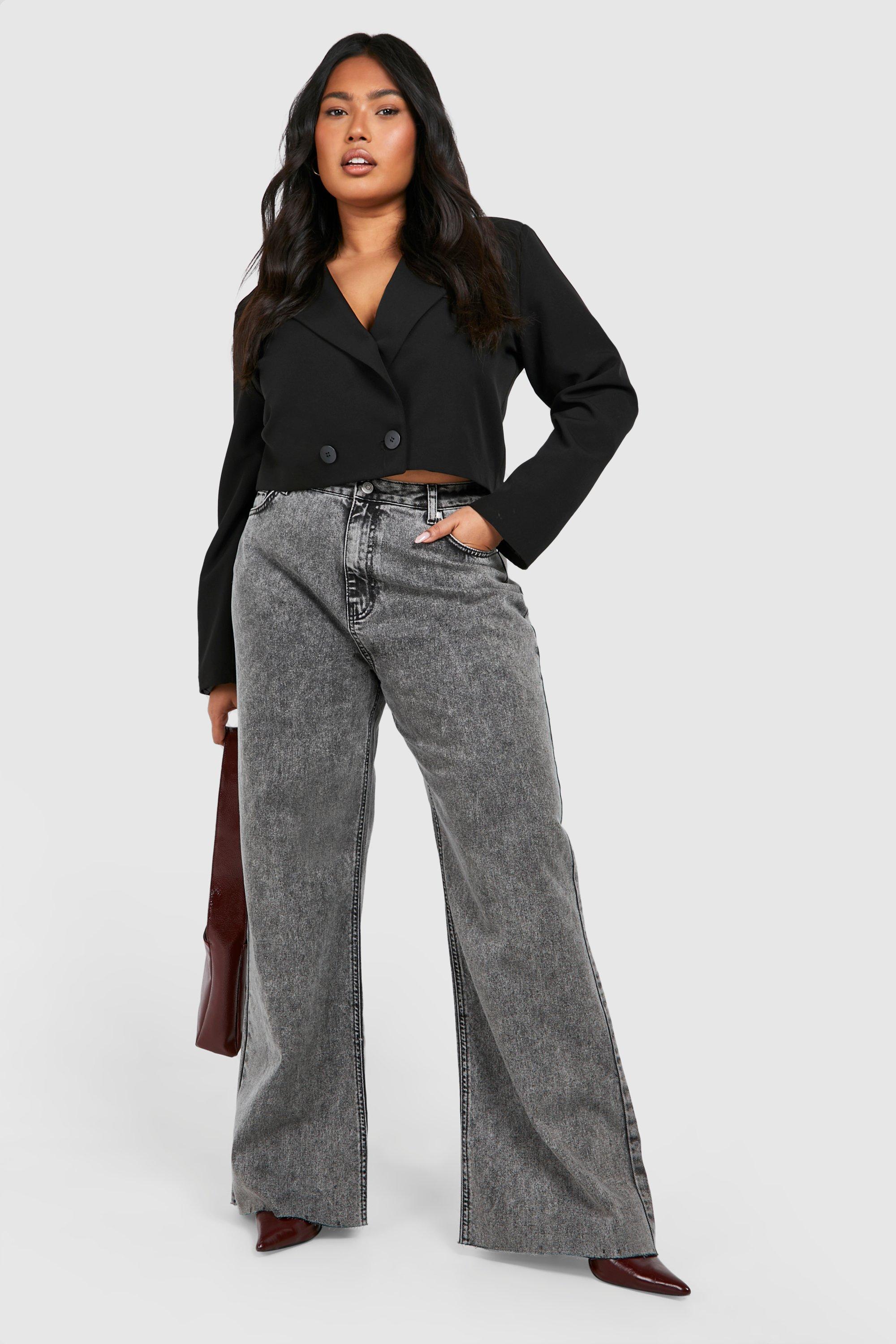 Boohoo Plus Jeans Met Rechte Pijpen, Acid Wash Black