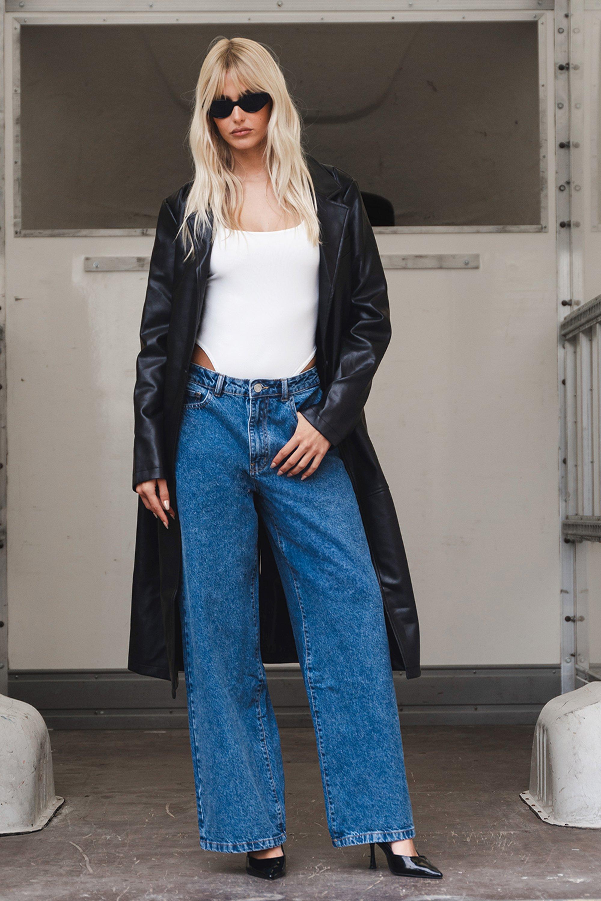 Boohoo Basic High Waist Wide Leg Jeans, Vintage Blue