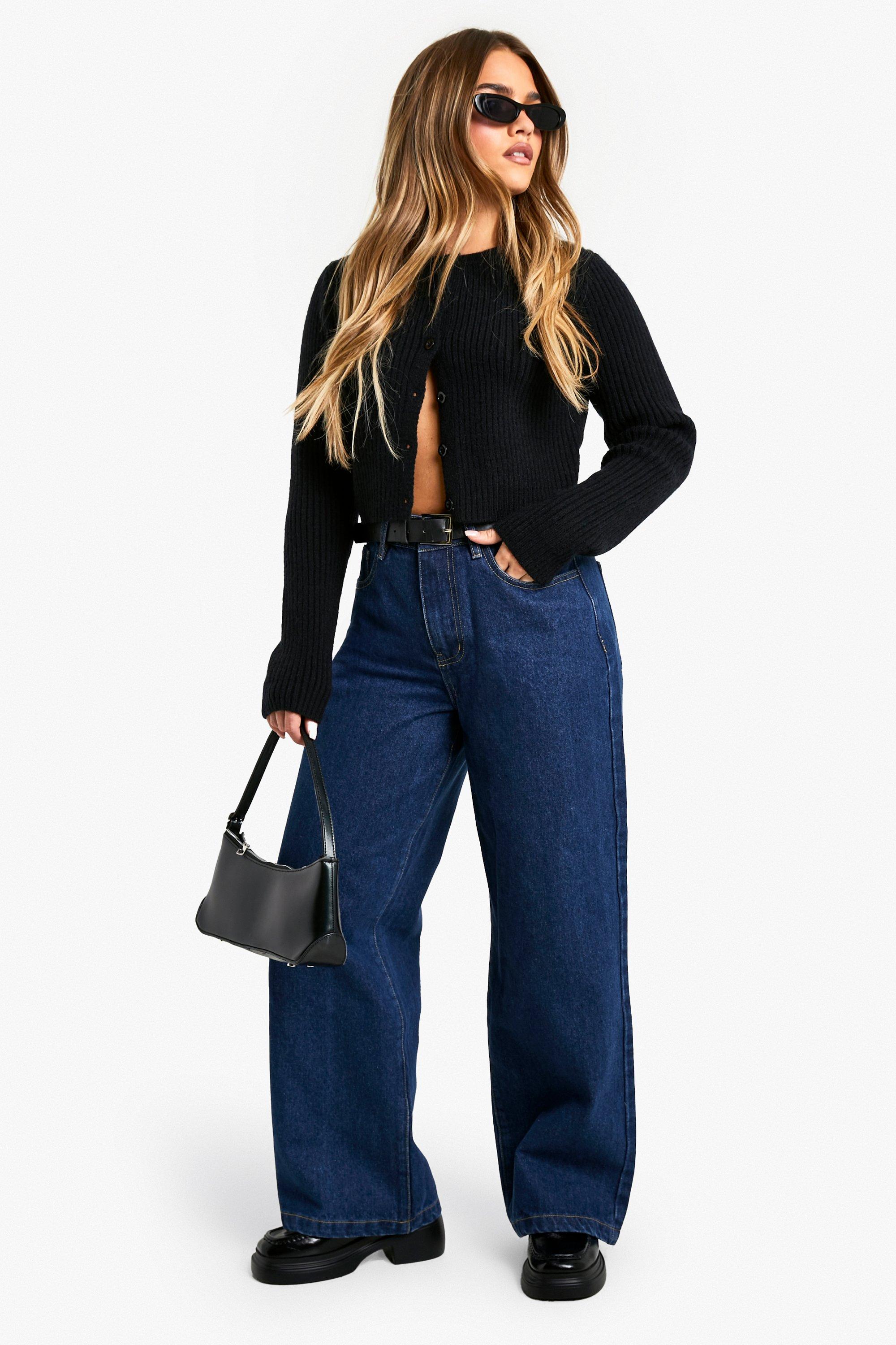 Boohoo Petite Basic Indigo Wide Leg Jeans, Indigo