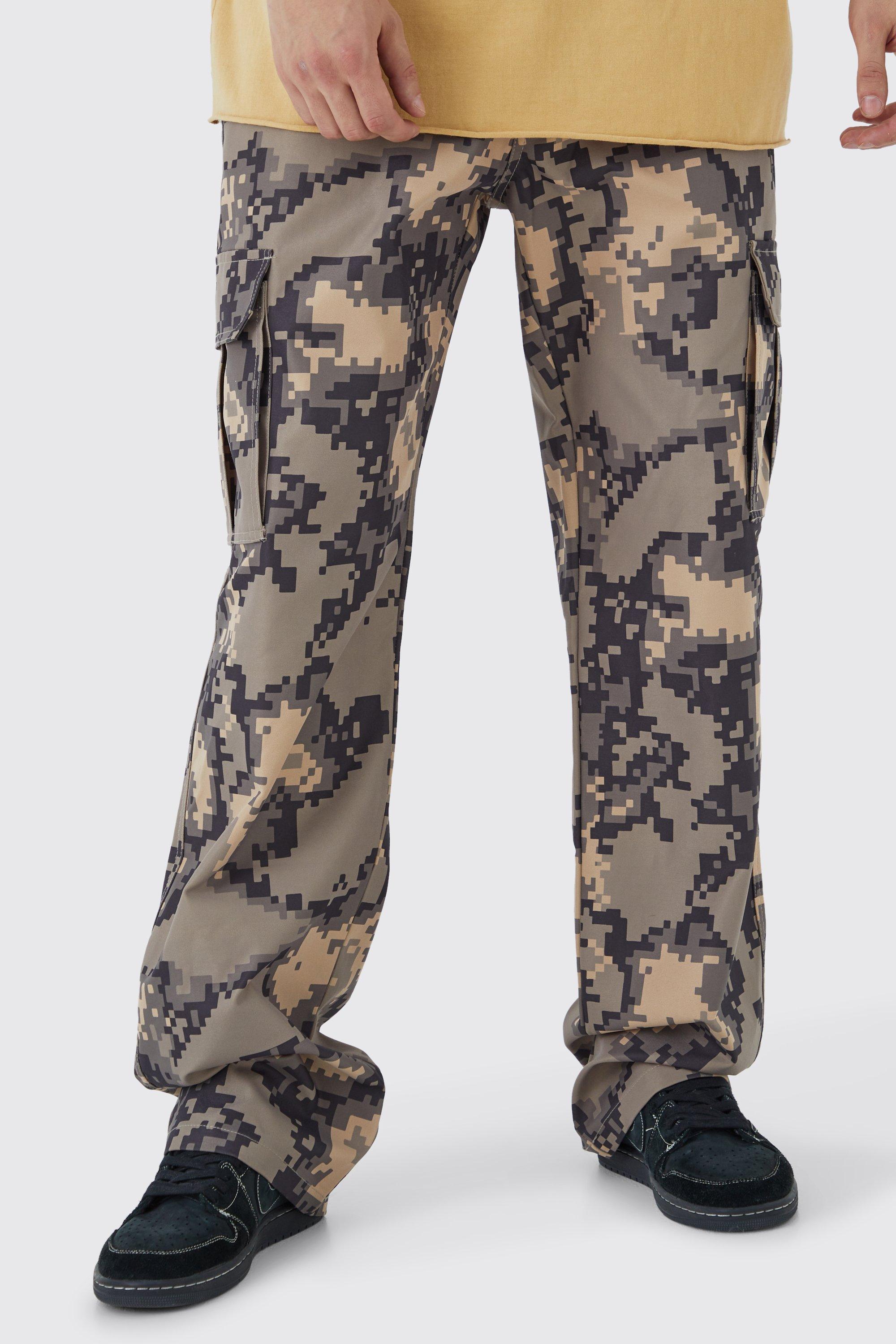 Boohoo Tall Baggy Camouflage Print Cargo Broek, Stone