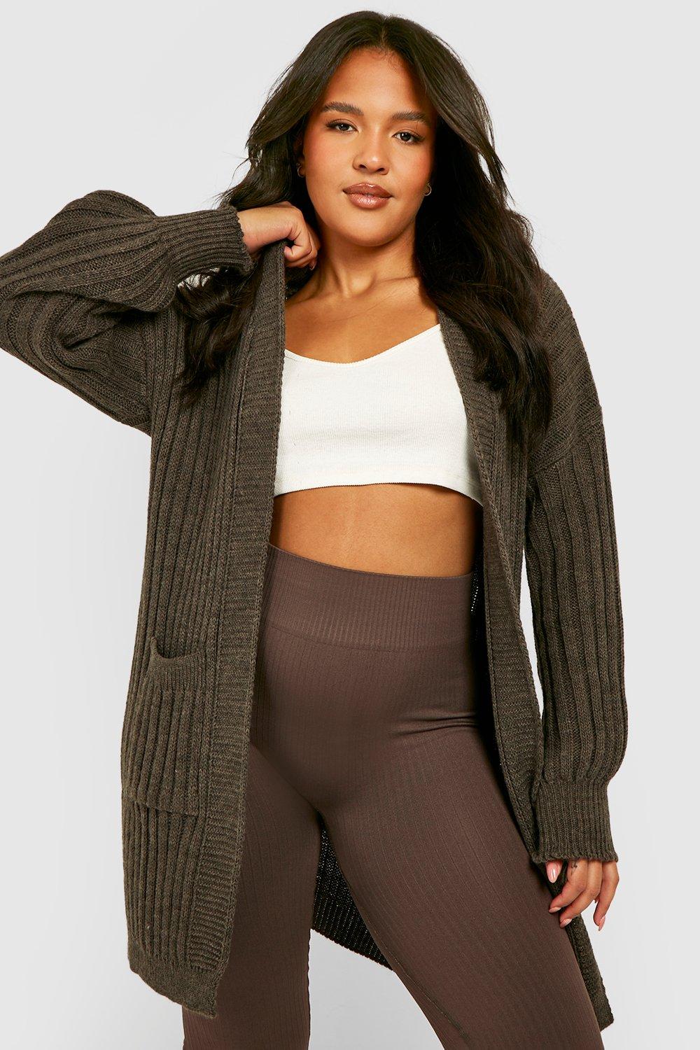 Boohoo Brede Geribbelde Dikke Cardigan, Chocolate