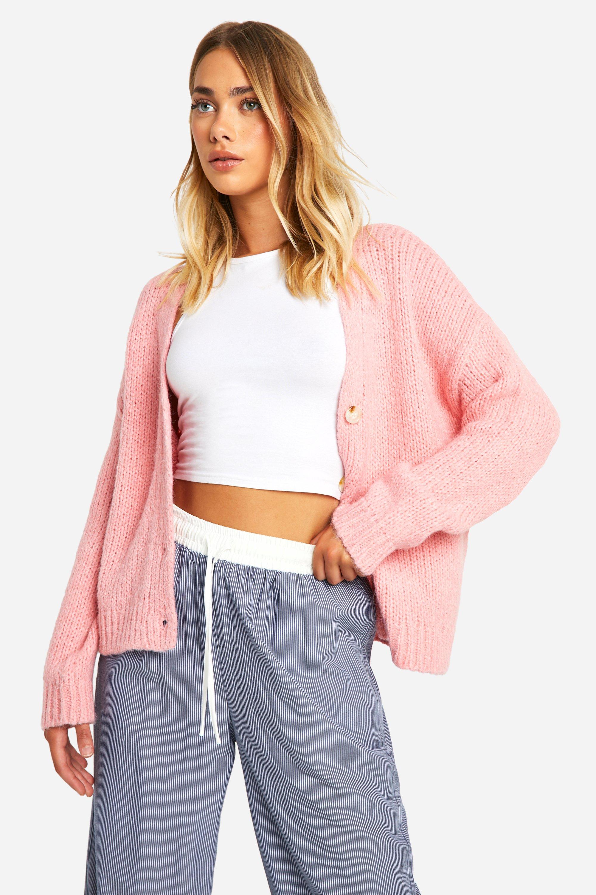 Boohoo Oversized Zachte Gebreide Boyfriend Cardigan, Pink