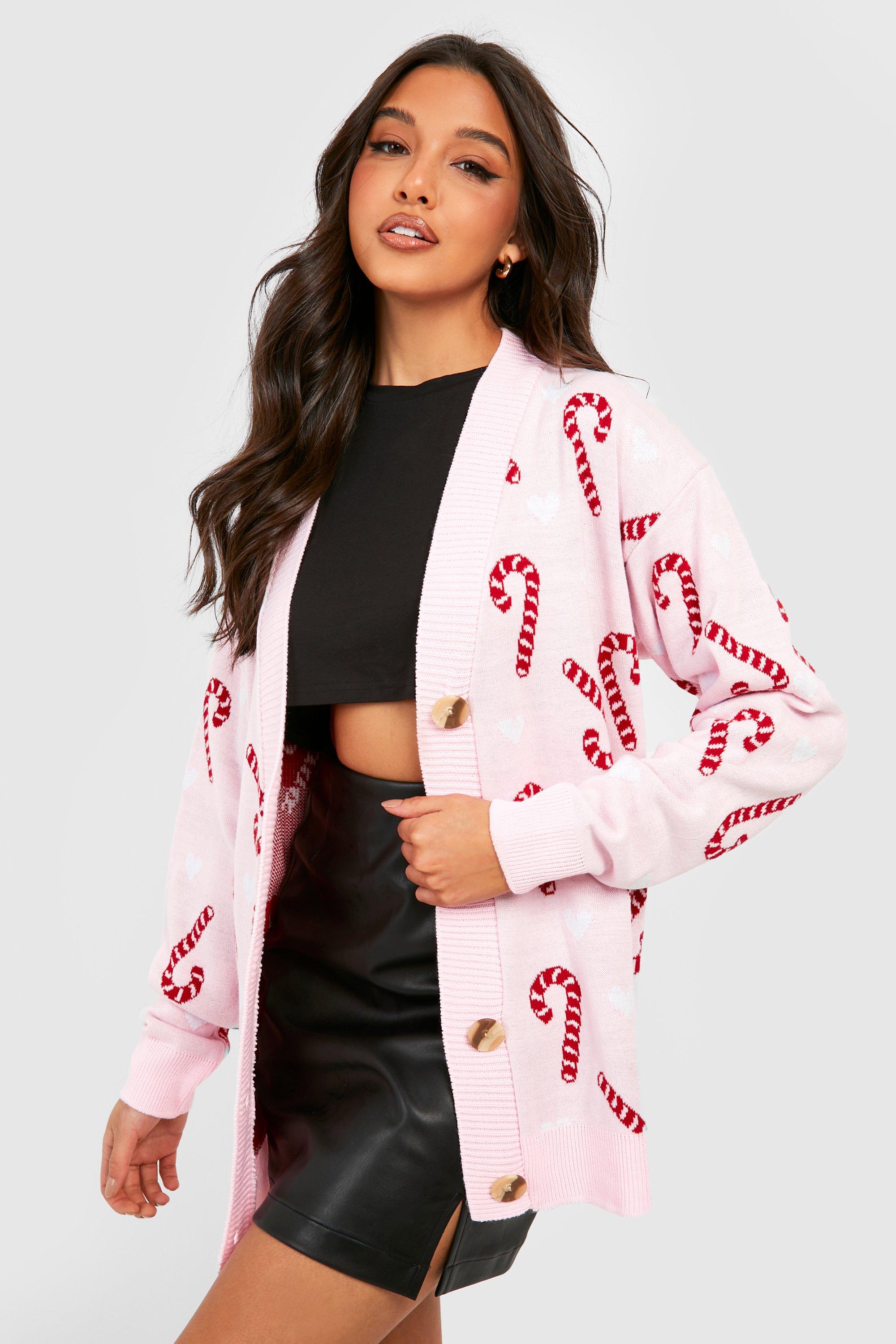 Boohoo Zuurstok Kerst Cardigan, Pink