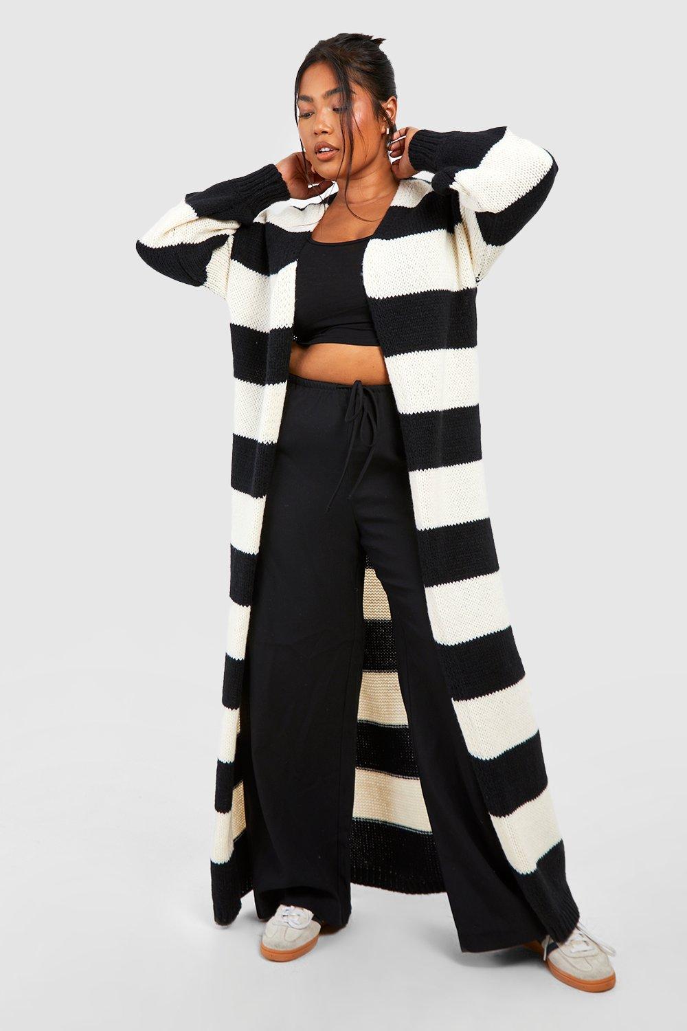 Boohoo Plus Gestreepte Maxi Cardigan, Black