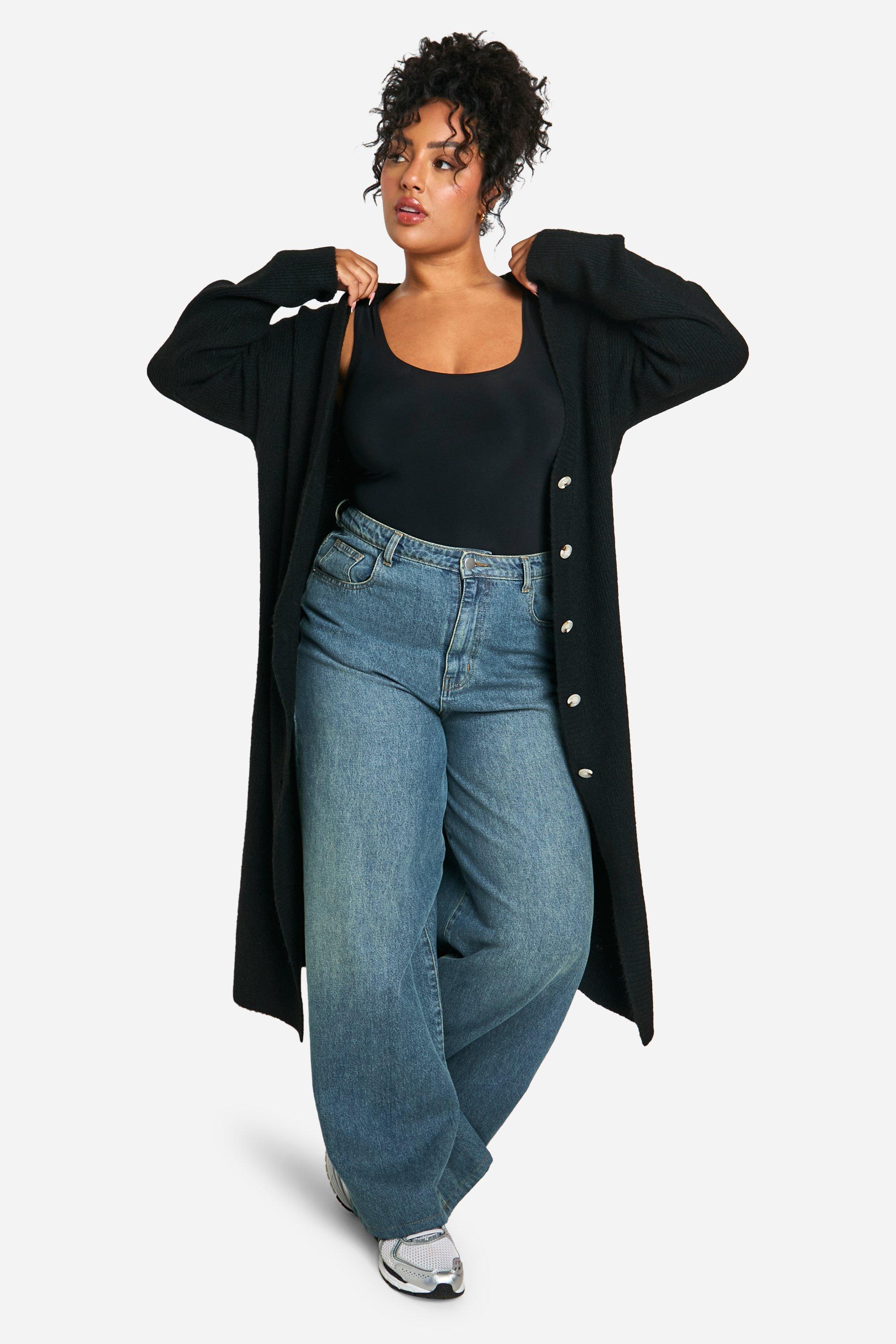 Boohoo Plus Zachte Gebreide Long Line Cardigan, Black