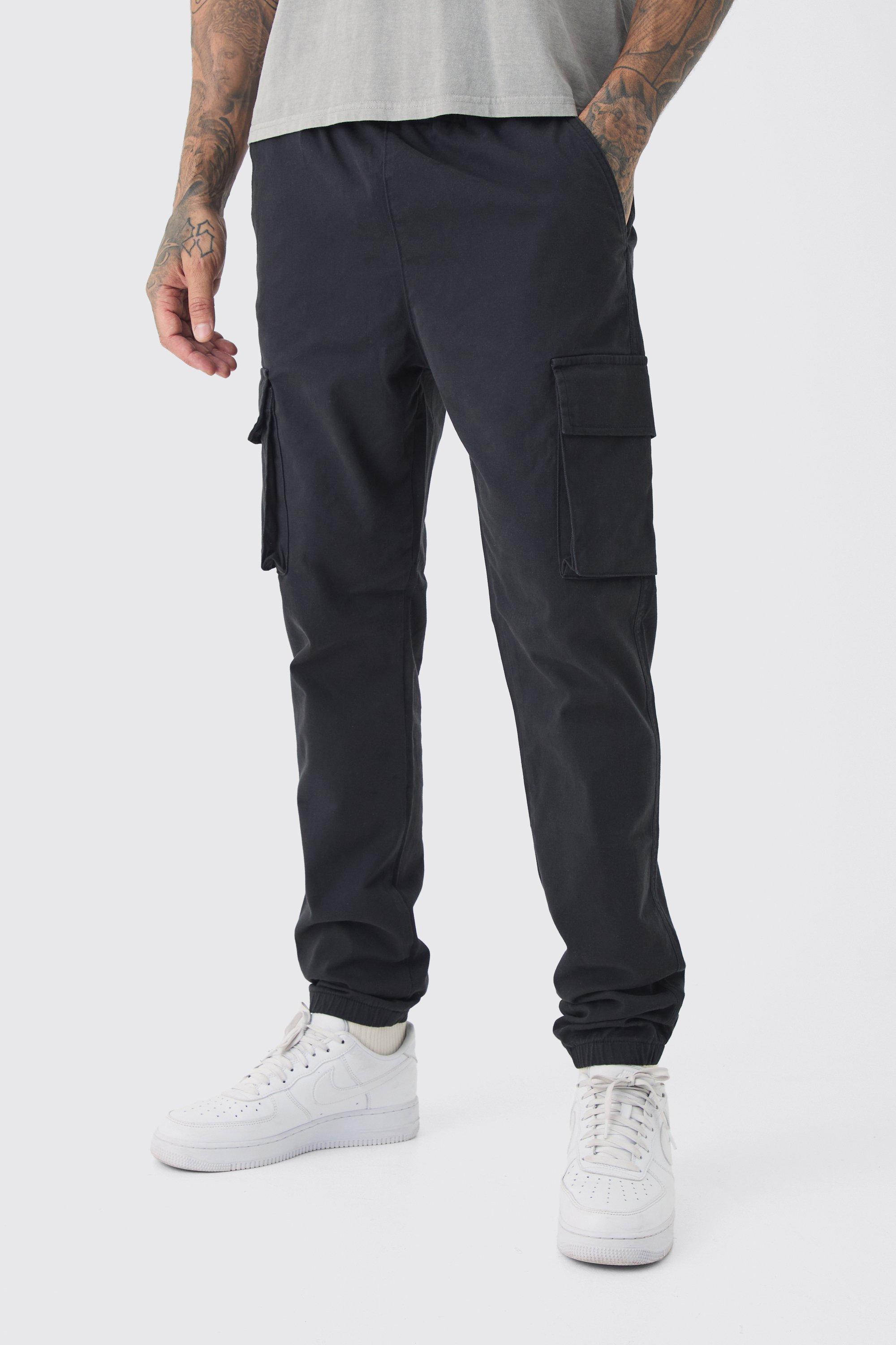 Boohoo Tall Slim Fit Cargo Broek Met Elastische Taille En Enkel Detail, Black