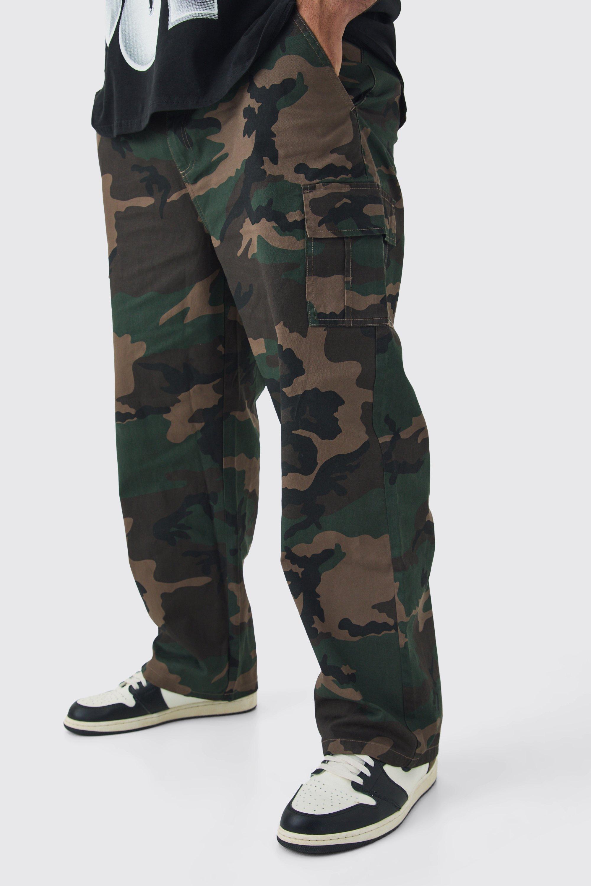 Boohoo Plus Keperstof Camouflage Print Cargo Broek Met Tailleband, Multi