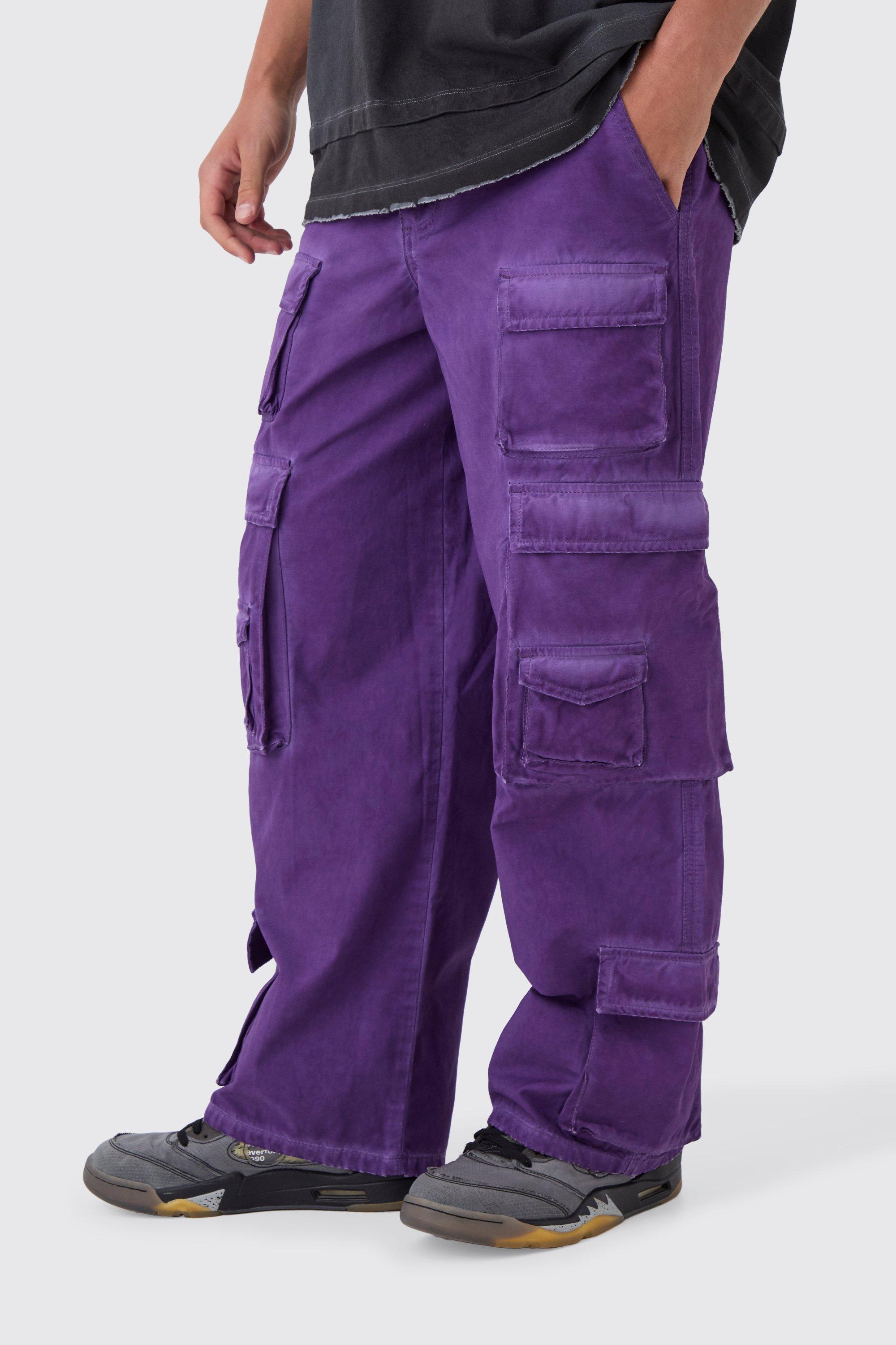 Boohoo Baggy Oil Wash Gebleekte Cargo Broek Met Tailleband, Purple