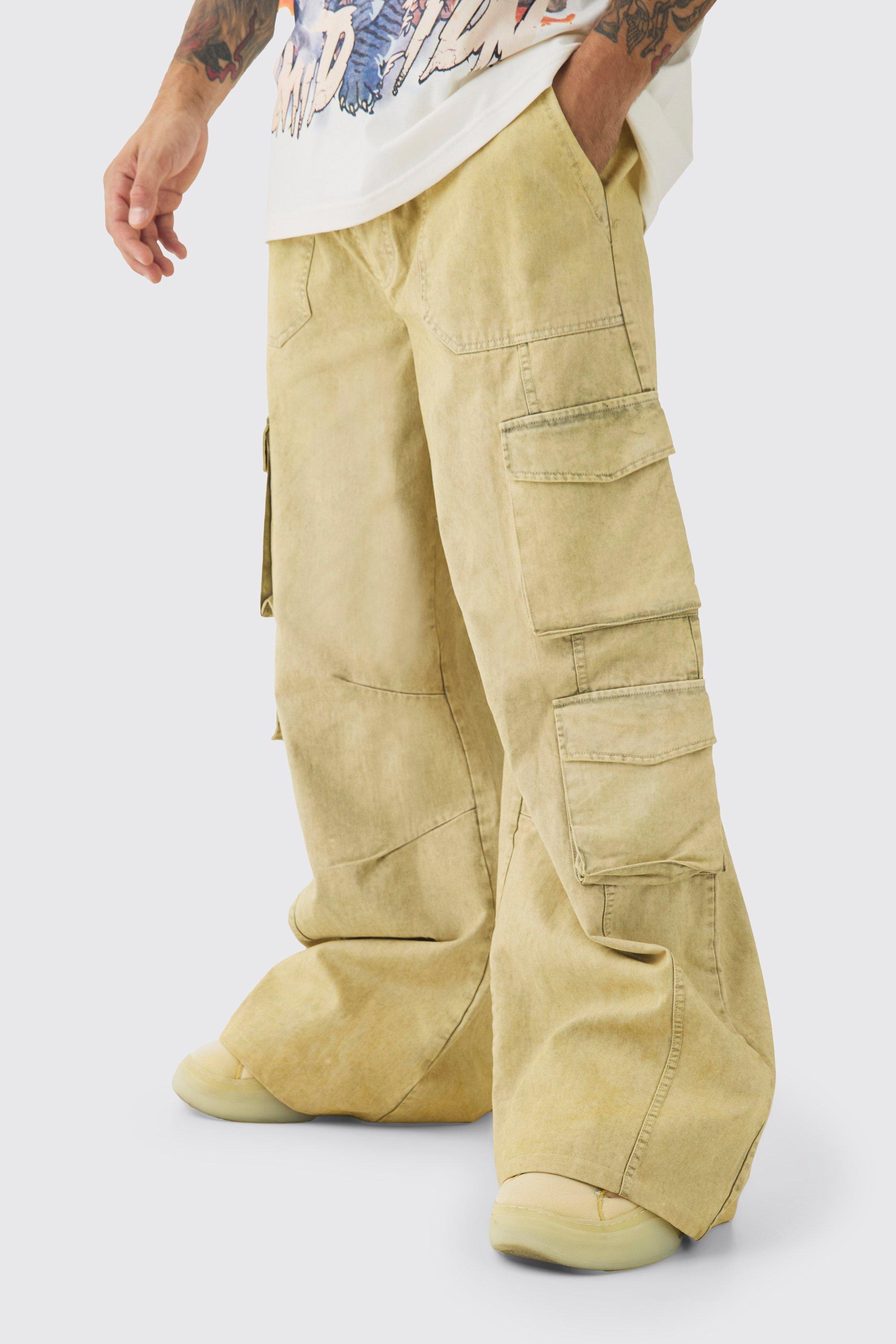 Boohoo Dikke Gebleekte Extreem Baggy Cargo Broek Met Elastische Taille, Khaki