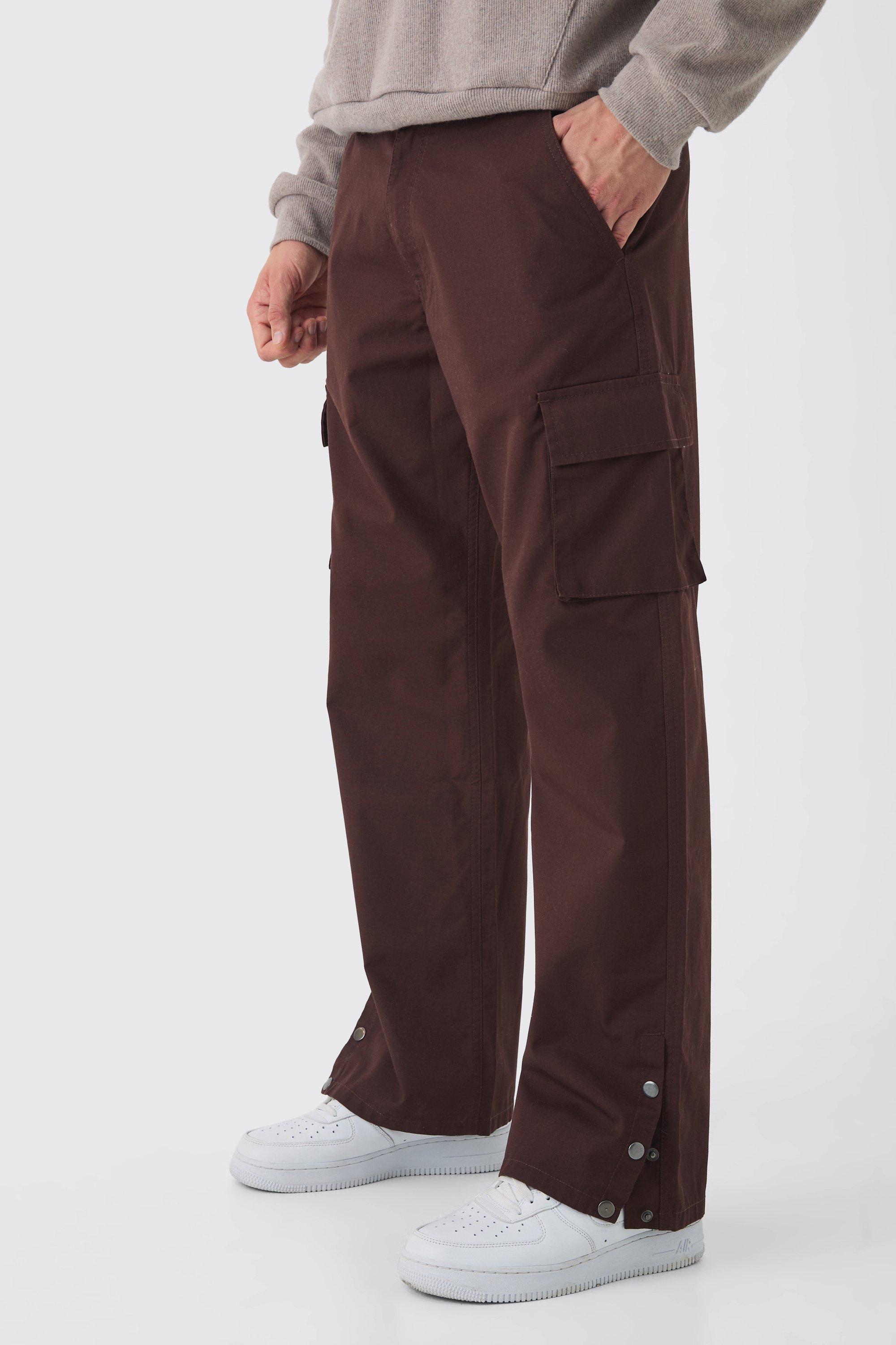 Boohoo Baggy Ribfluwelen Cargo Broek Met Drukknoopjes, Chocolate