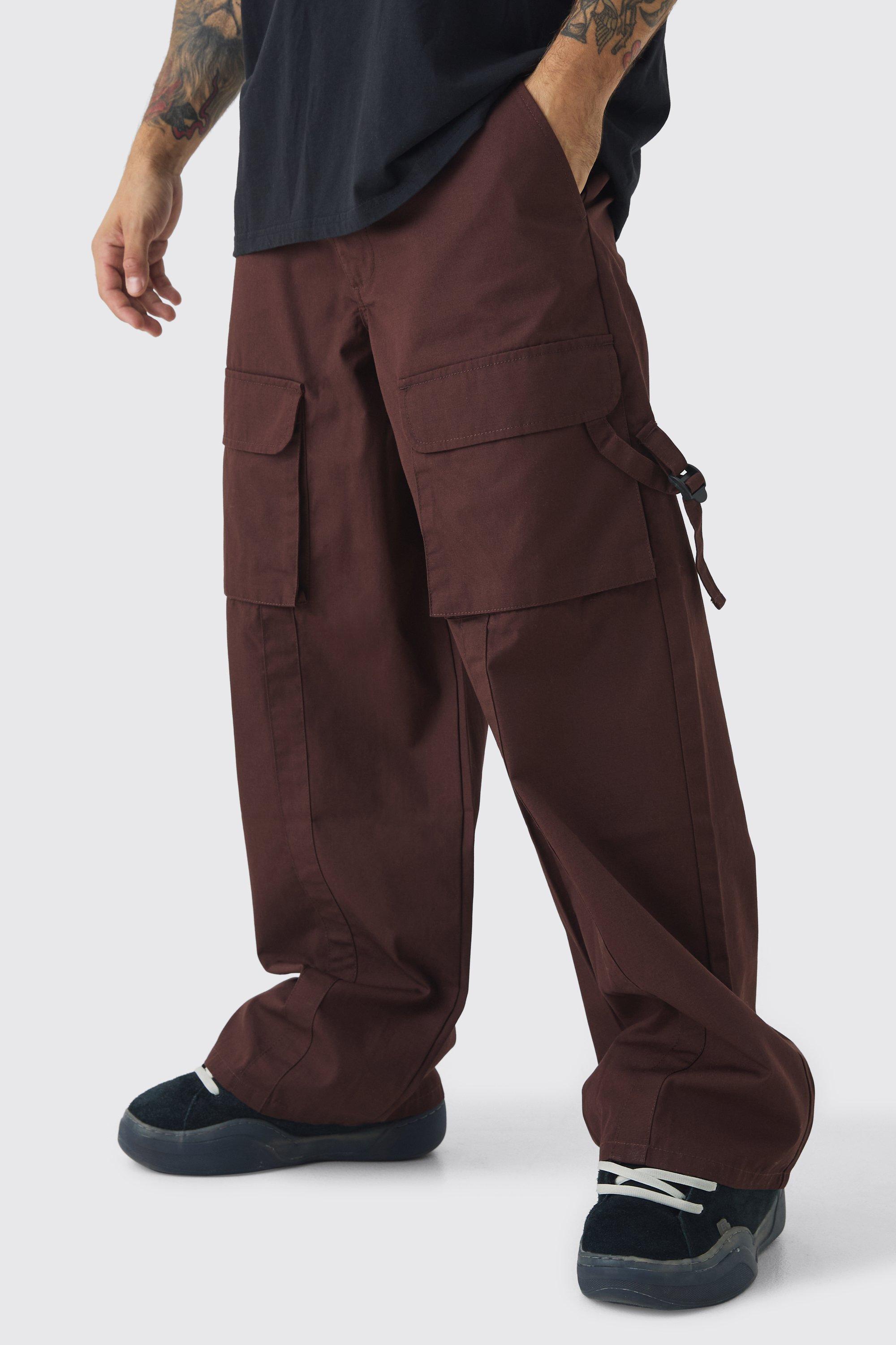 Boohoo Ribfluwelen Baggy Cargo Broek Met Gesp Detail, Chocolate