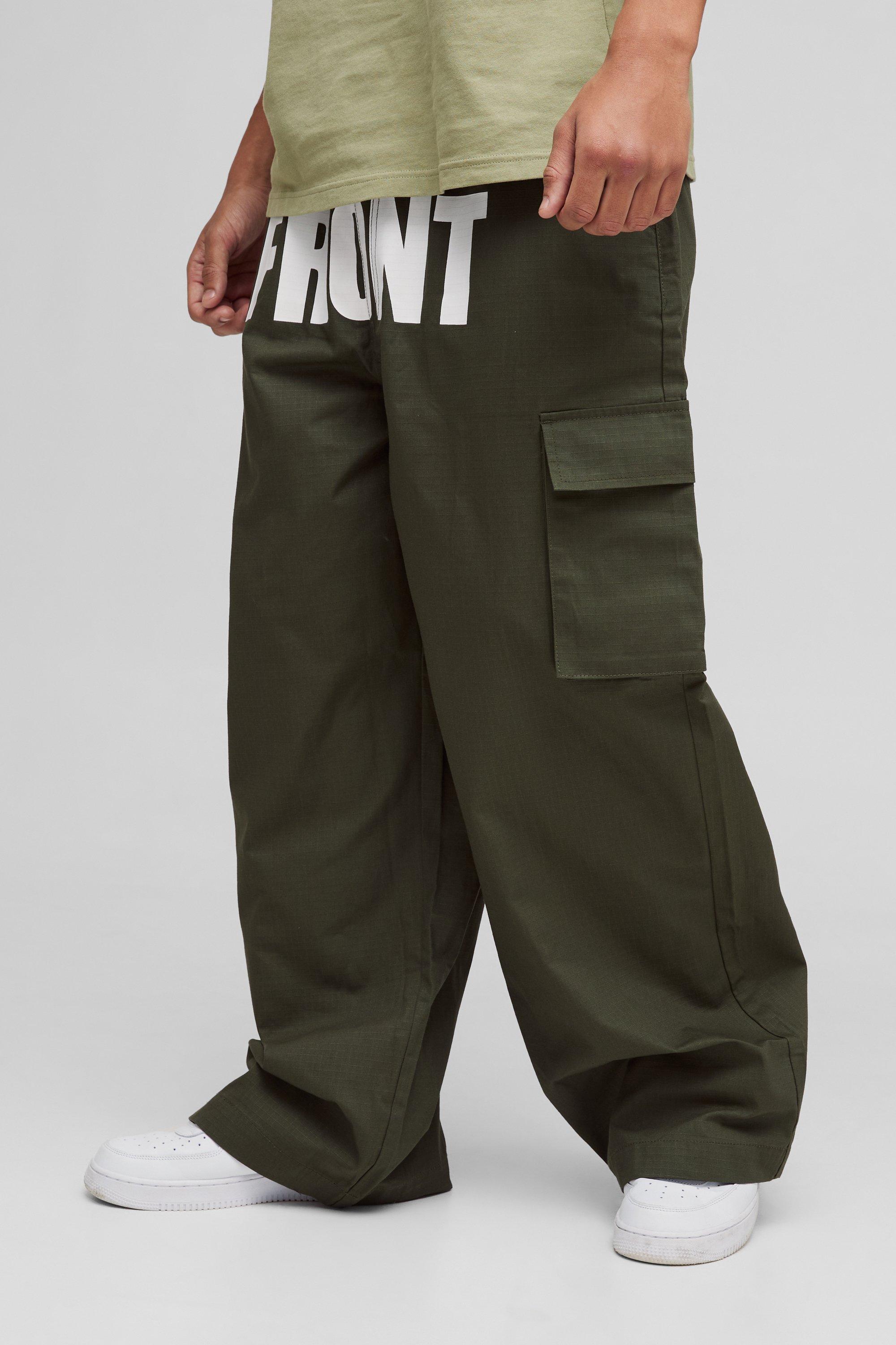 Boohoo Ribfluwelen Parachute 'Front Back' Cargo Broek Met Elastische Taille, Khaki