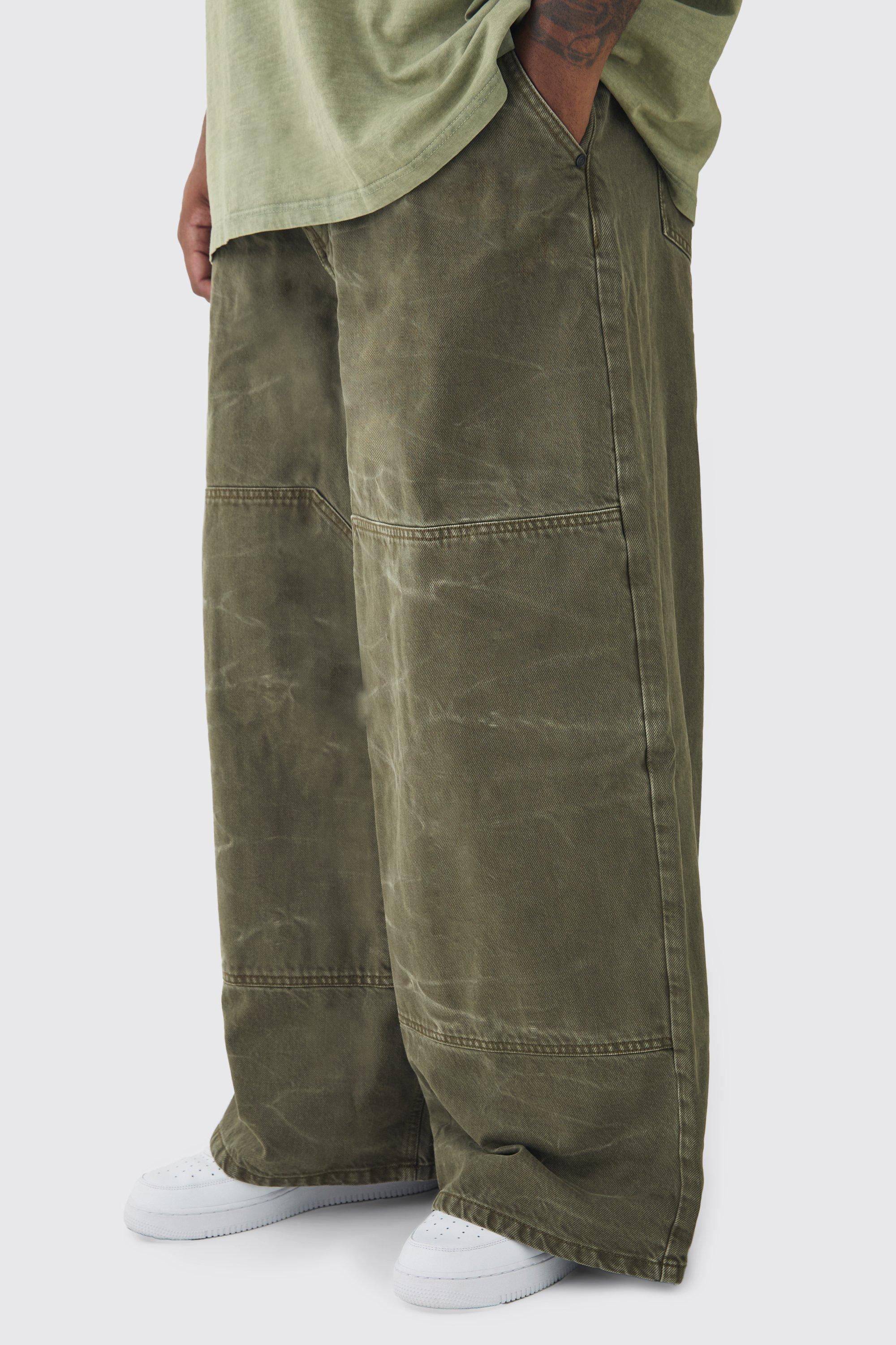 Boohoo Plus Baggy Acid Wash Gebleekte Utility Broek, Khaki