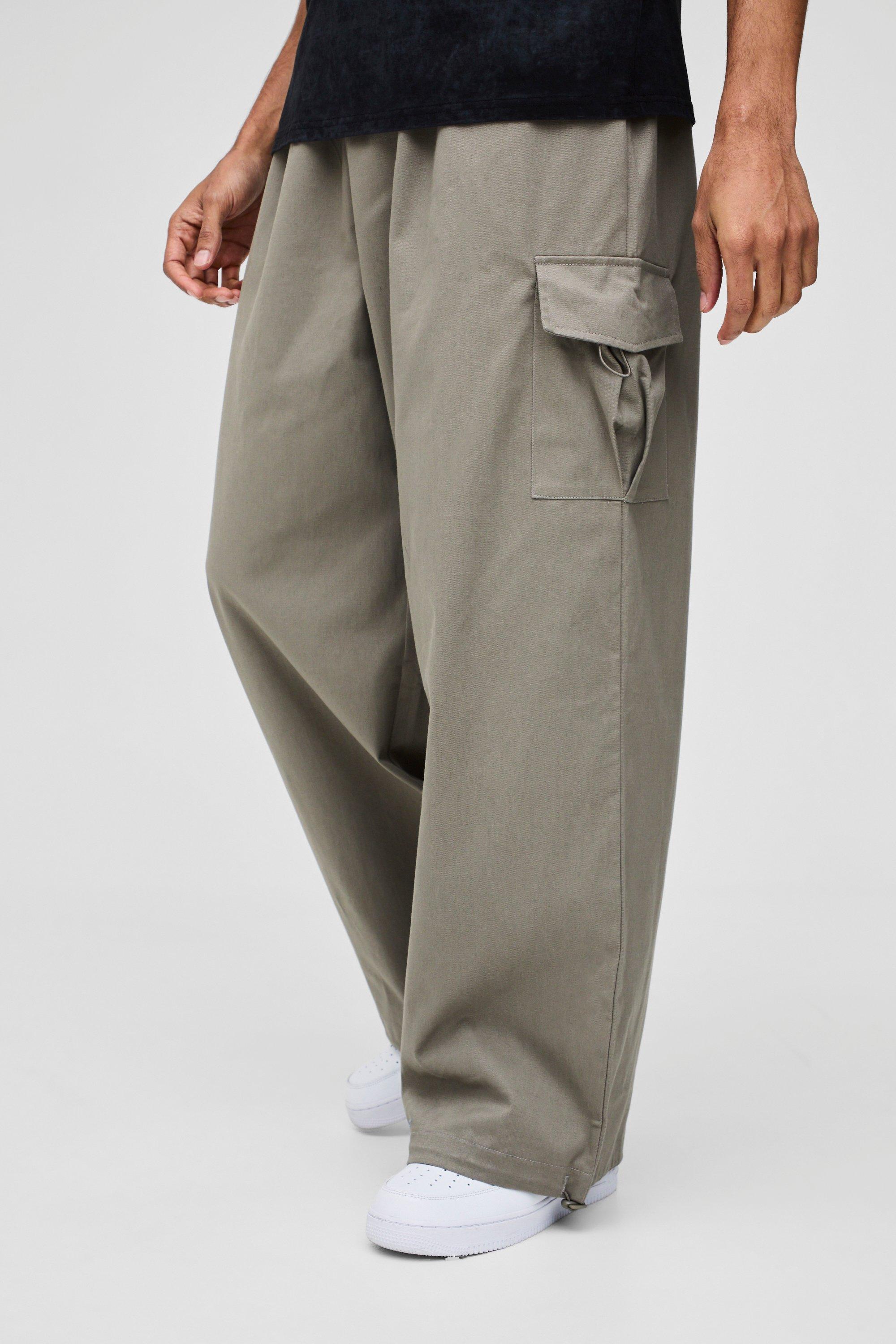 Boohoo Parachute Cargo Broek Met Elastische Taille, Khaki