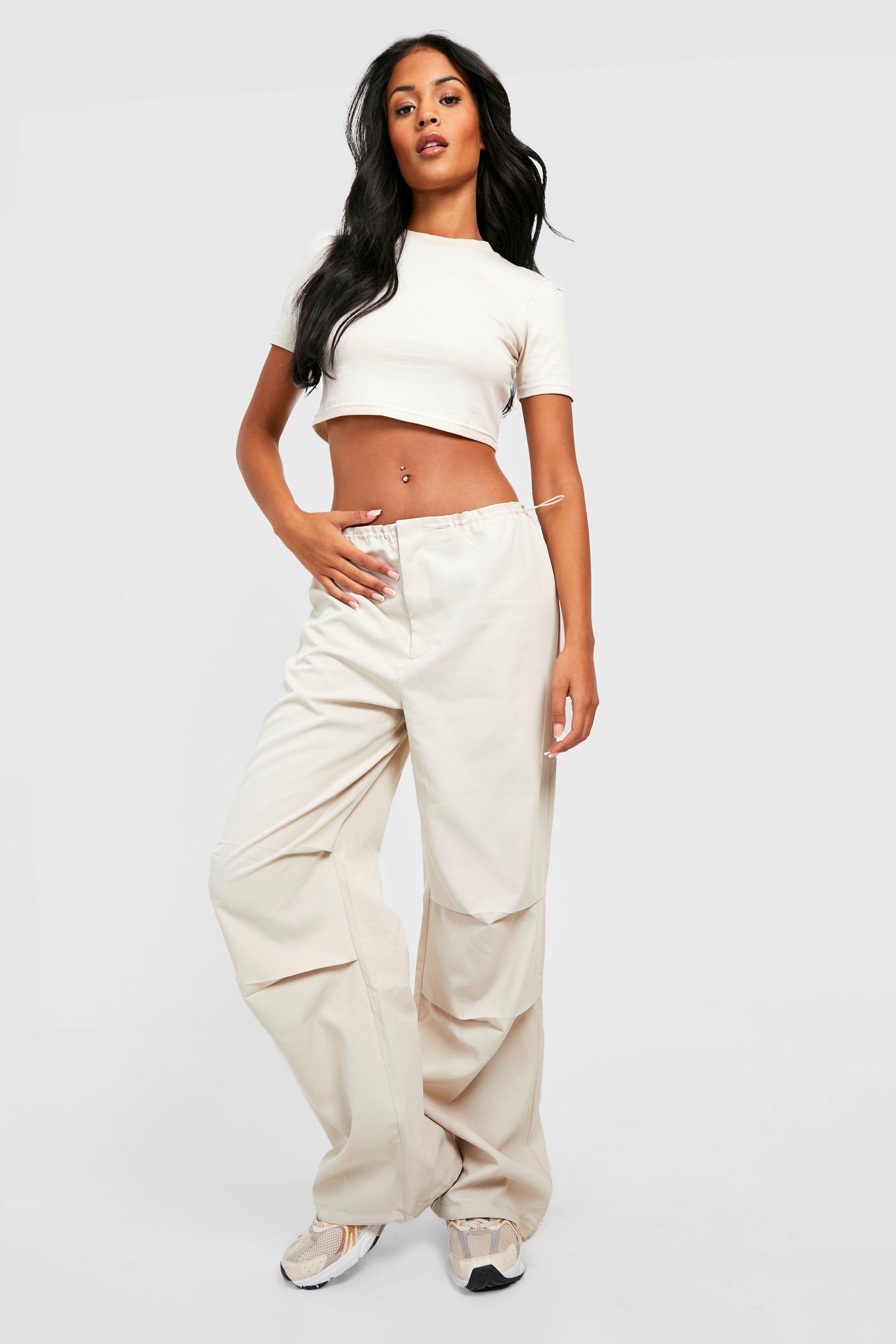 Boohoo Tall Low Rise Parachute Broek Met Elastische Taille, Stone