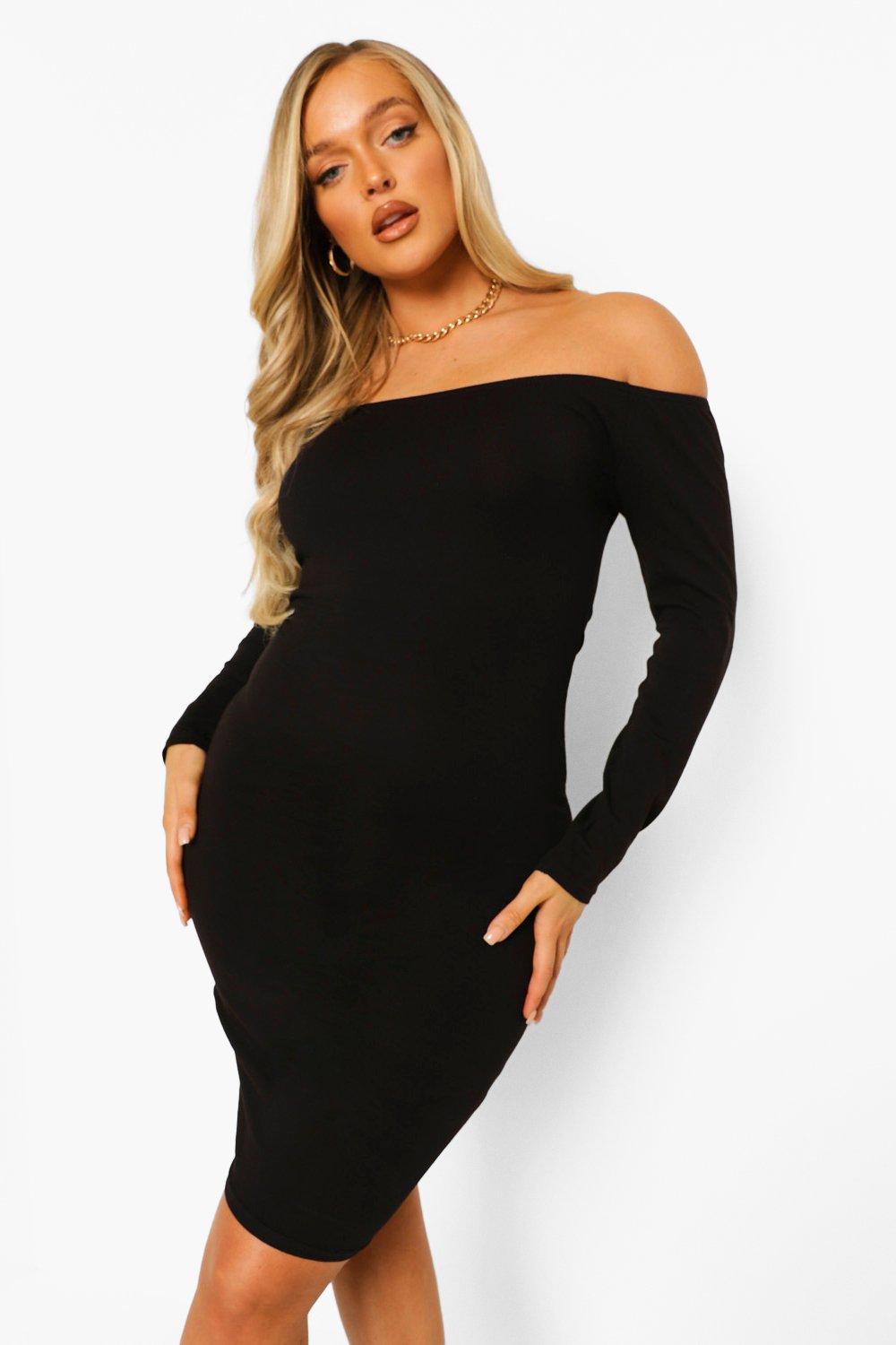 Boohoo Midi Jurk Met Uitgesneden Hals En Lange Mouwen, Black