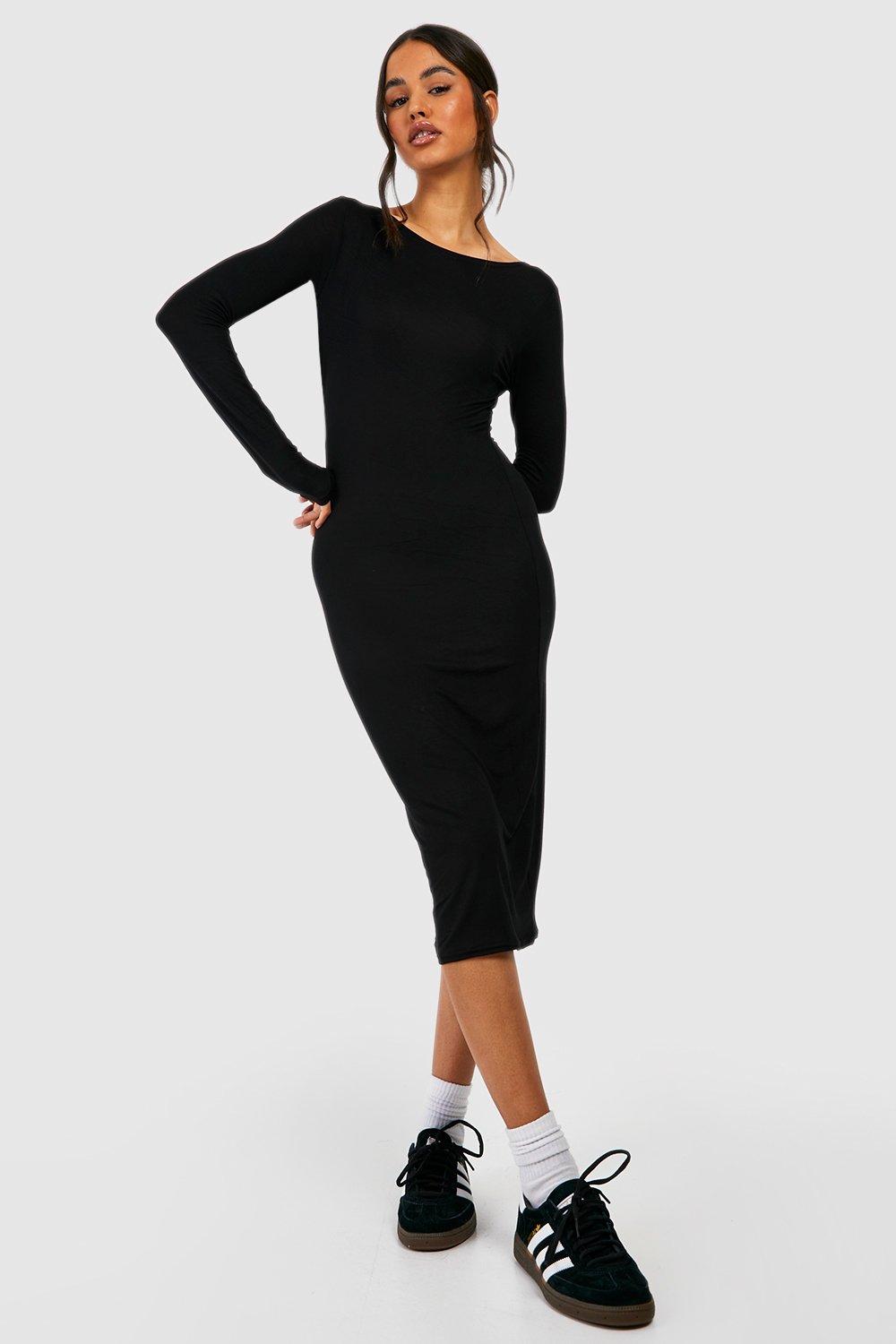 Boohoo Basic Midi Jurk Met Lange Mouwen, Black