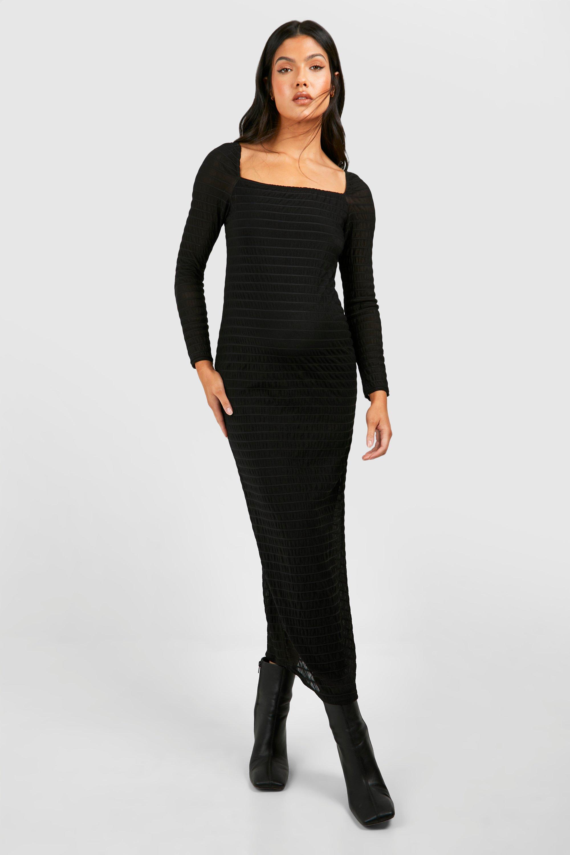 Boohoo Zwangerschap Geribbelde Midaxi Jurk Met Textuur En Vierkante Hals, Black