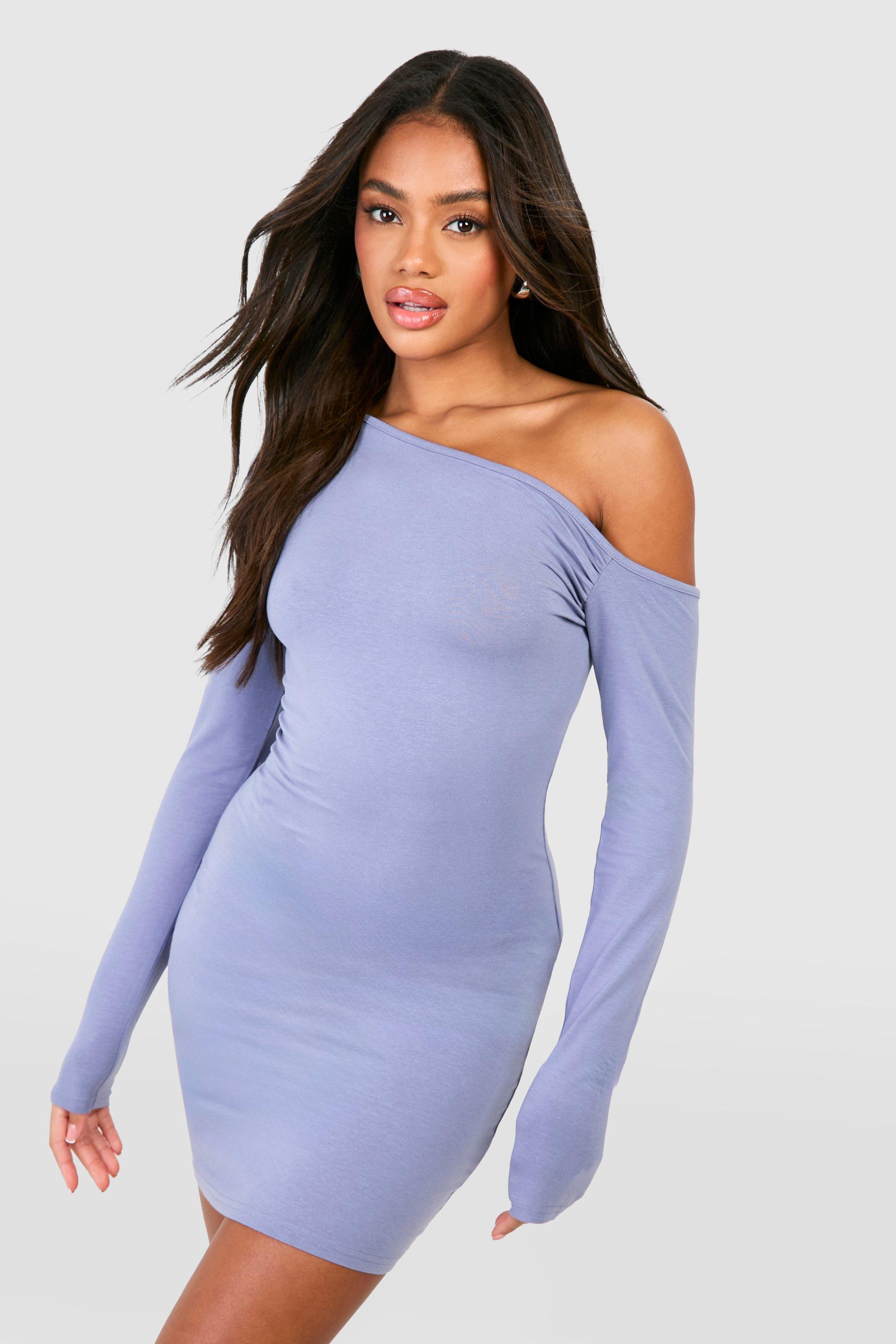 Boohoo Geplooide Mini Jurk Met Uitgesneden Hals En Lange Mouwen, Blue