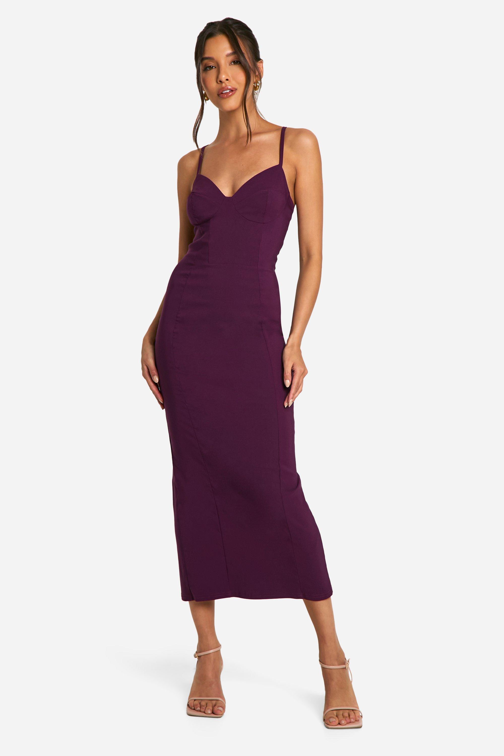 Boohoo Bengaline Midaxi Jurk Met Hartvormige Hals, Plum