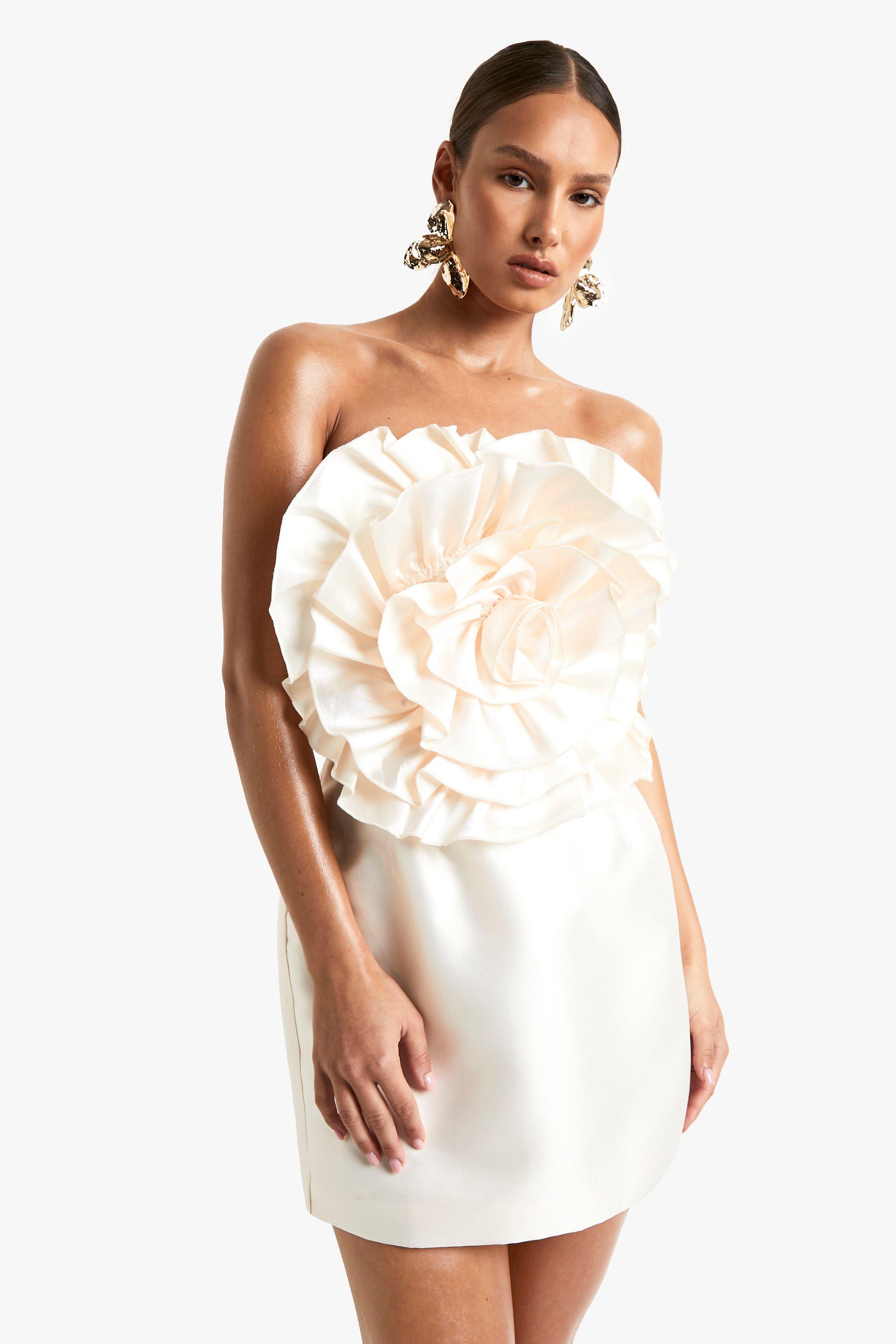 Boohoo Taffeta Corsage Mini Jurk, Cream