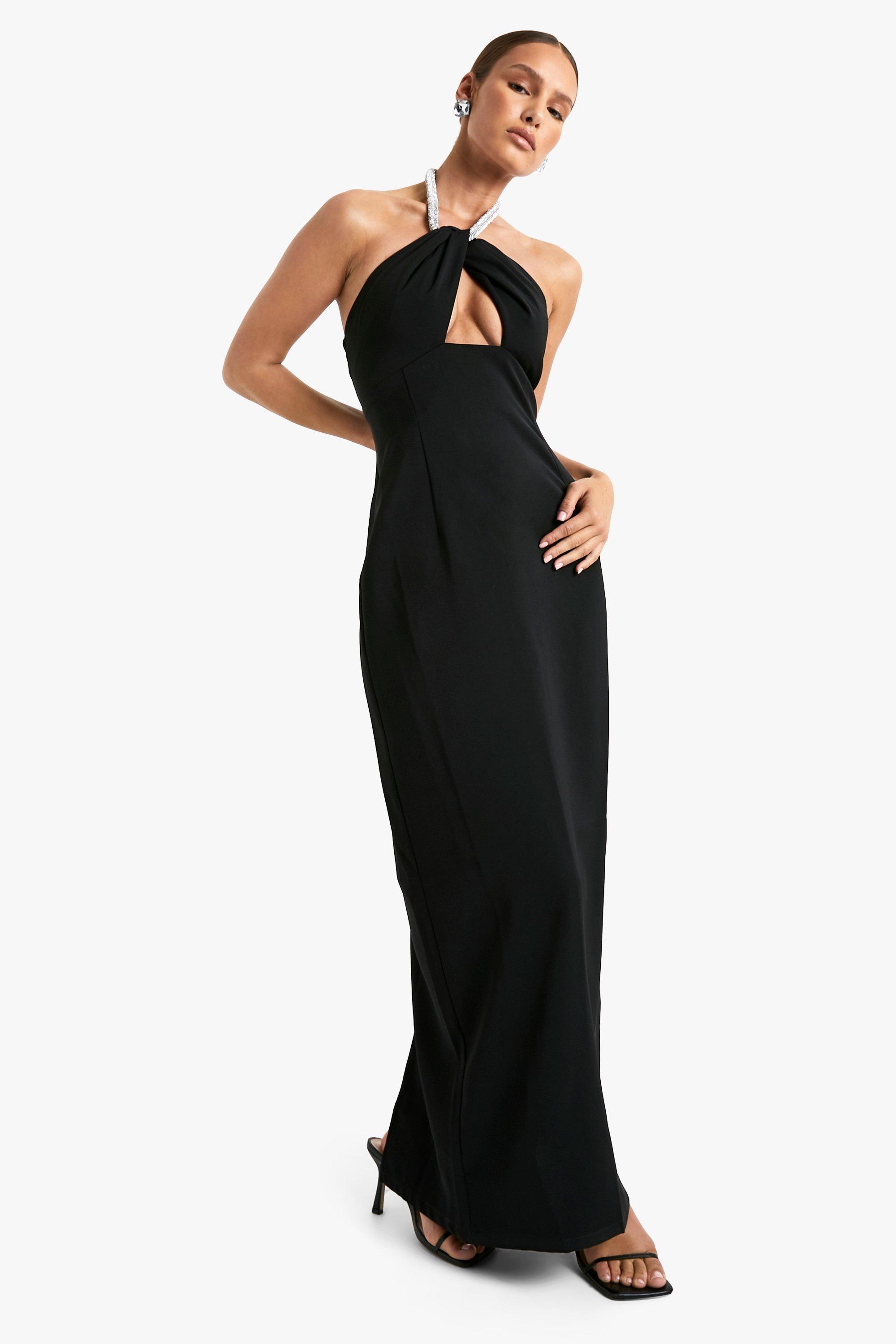 Boohoo Maxi Jurk Met Steentjes En Halter Neck, Black