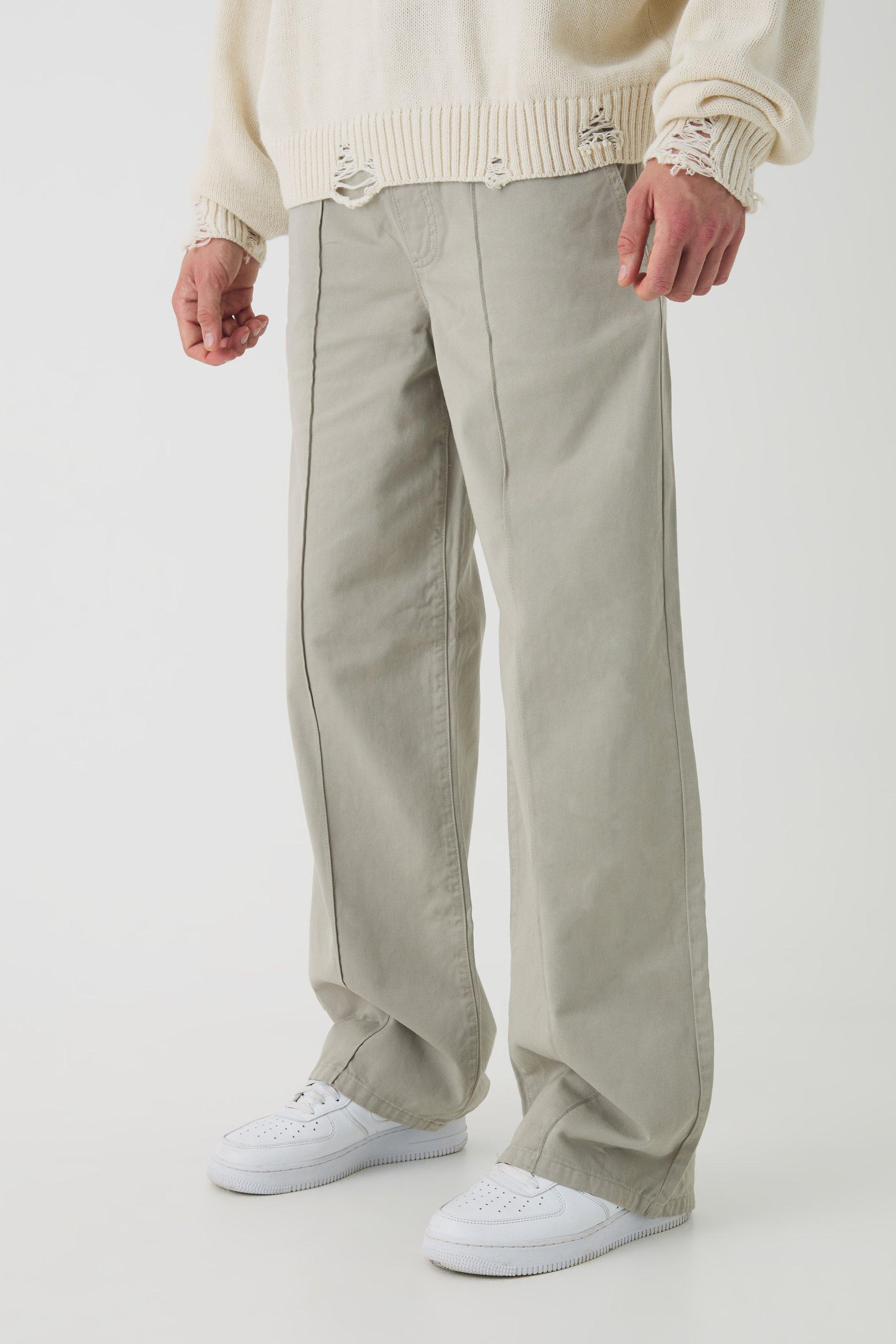 Boohoo Wide Leg Chino Broek Met Elastische Taille En Biezen, Light Khaki