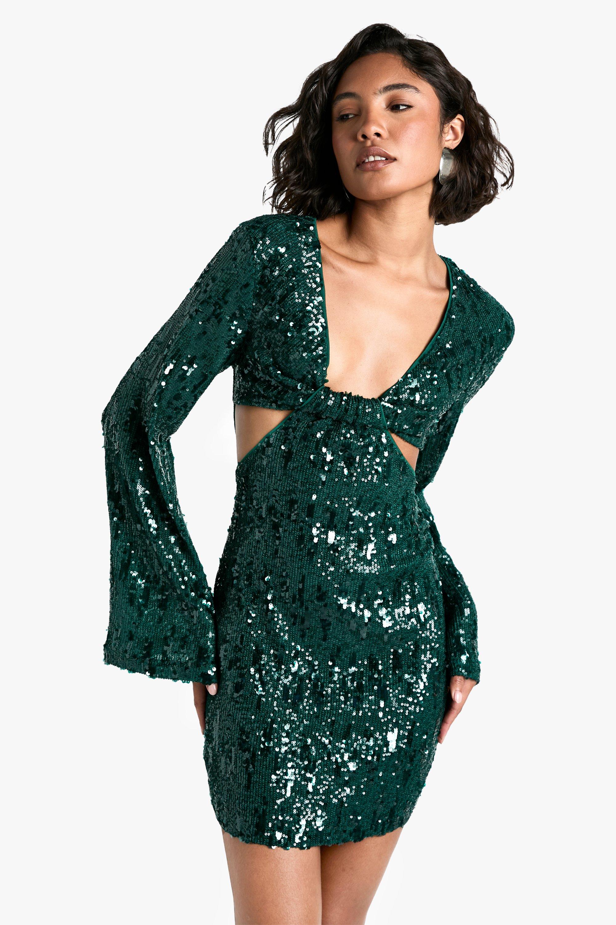 Boohoo Tall Gedraaide Mini Jurk Met Pailletten, Emerald