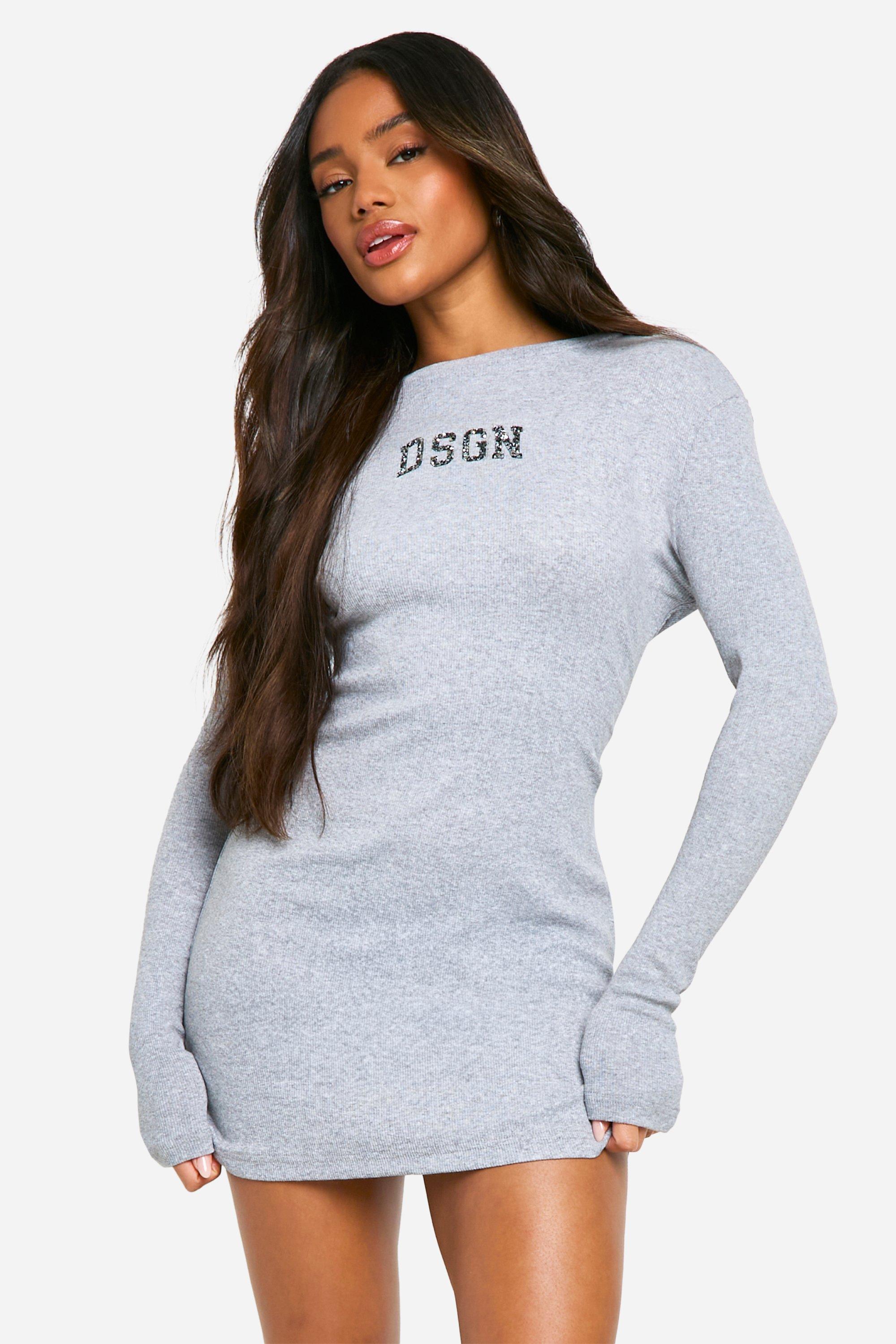 Boohoo Dsgn Studio Met Steentjes En Lange Mouwen Mini Jurk, Grey