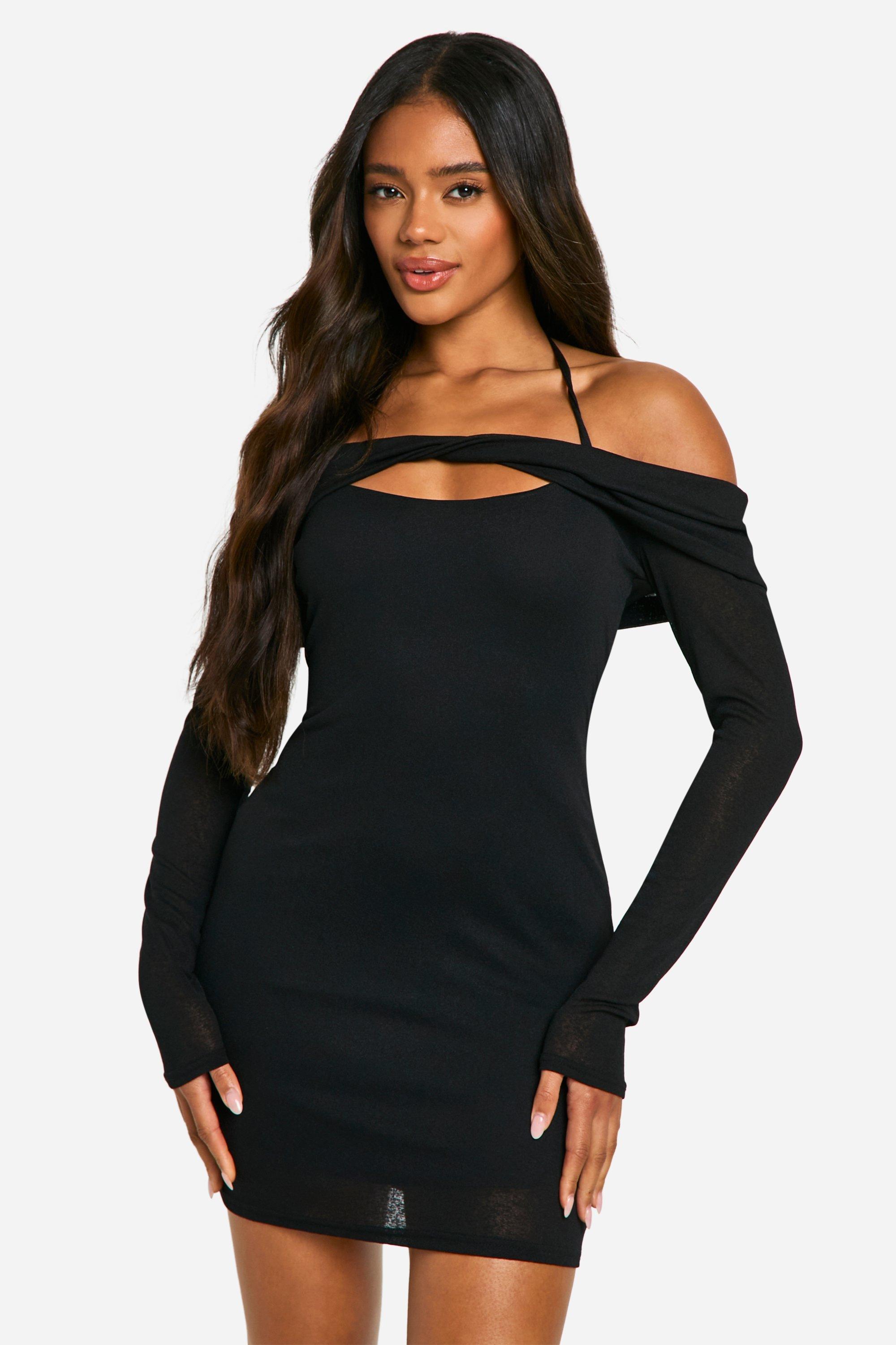 Boohoo Mini Jurk Met Textuur En Uitgesneden Hals, Black