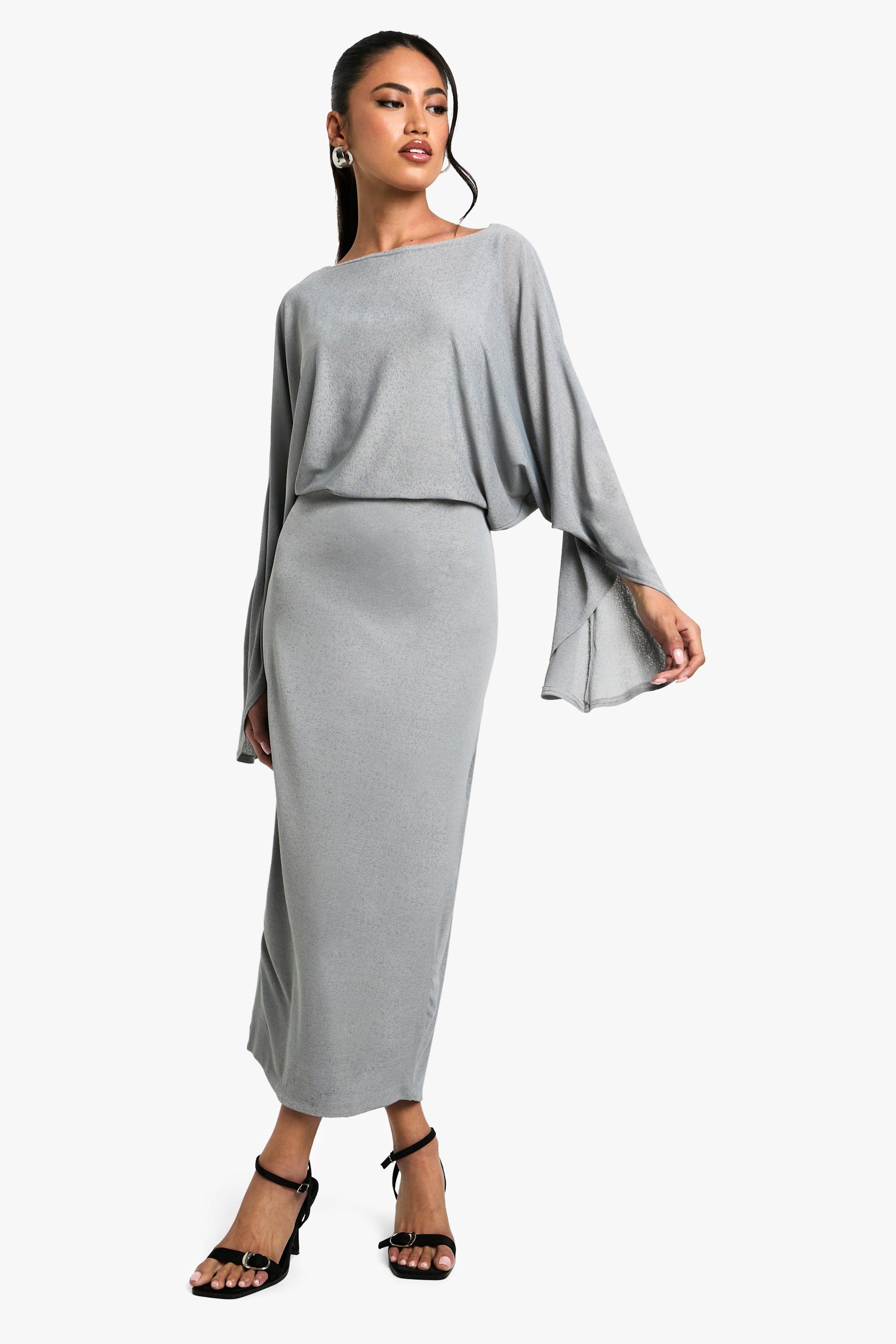 Boohoo Midaxi Jurk Met Boothals En Wijde Mouwen, Charcoal