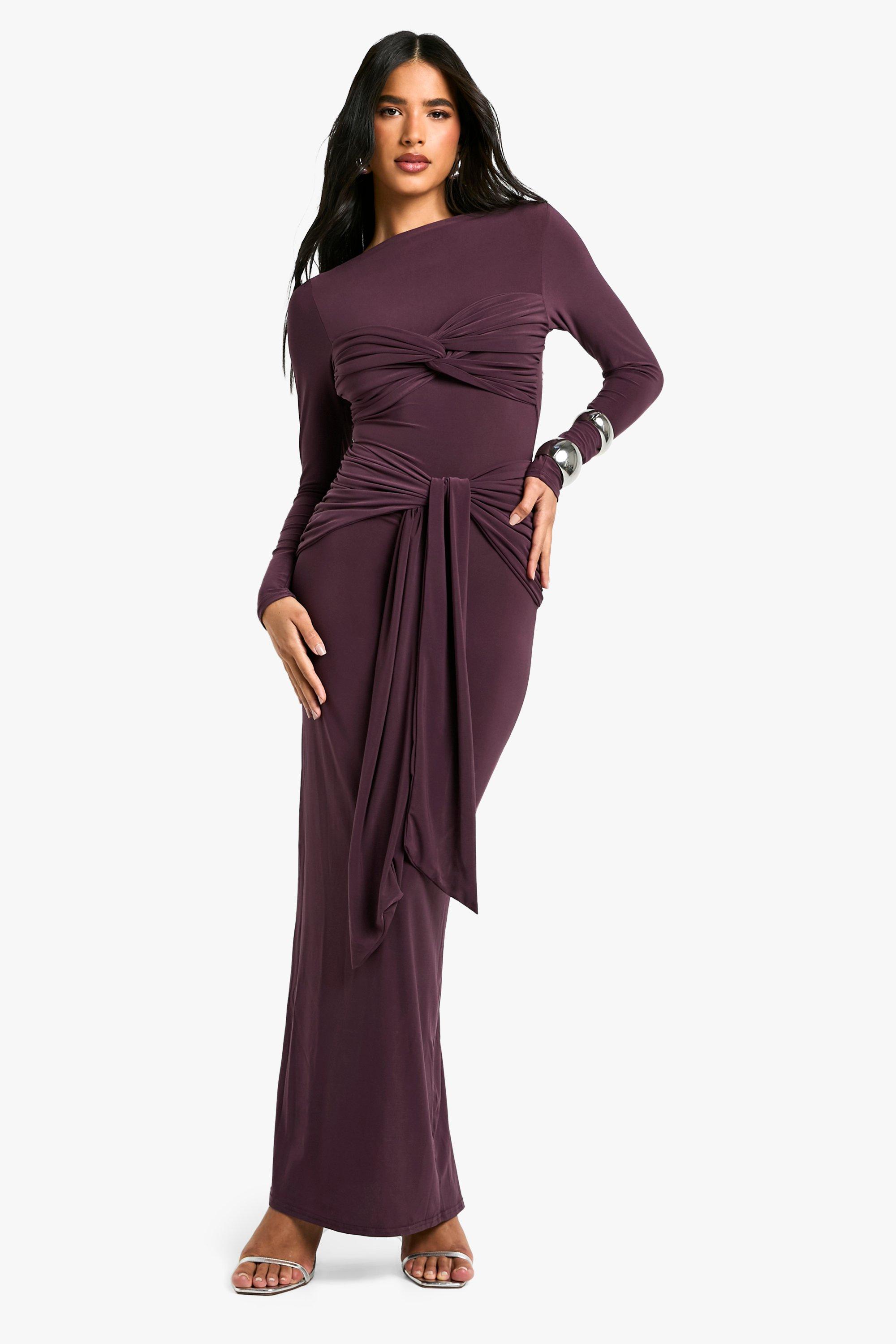 Boohoo Geplooide Gedraaide Maxi Jurk, Chocolate