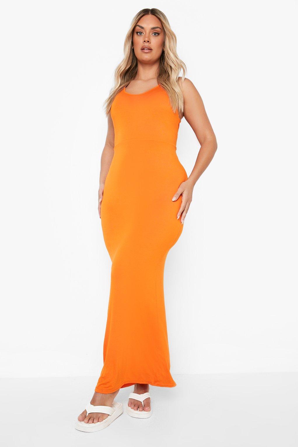 Boohoo Plus Maxi Jurk Met Diepe Hals, Orange