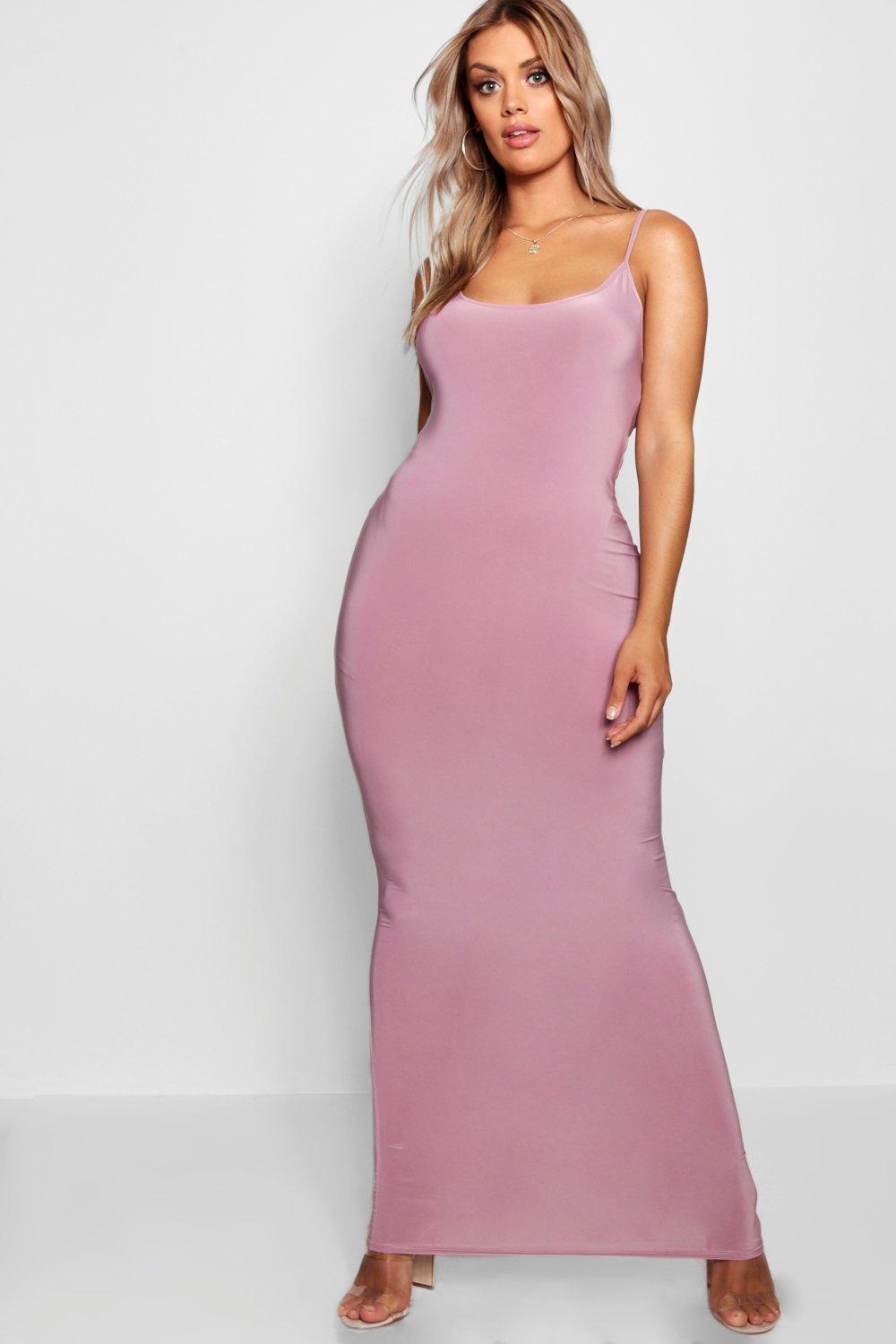 Boohoo Plus Strakke Maxi Jurk Met Bandjes, Mauve