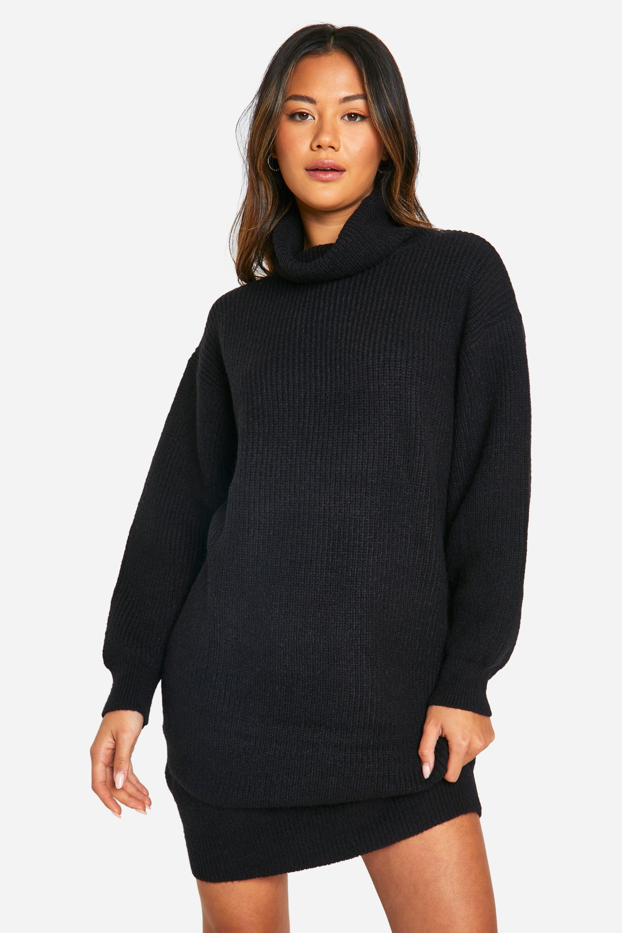 Boohoo Gebreide Jurk Met Col, Black