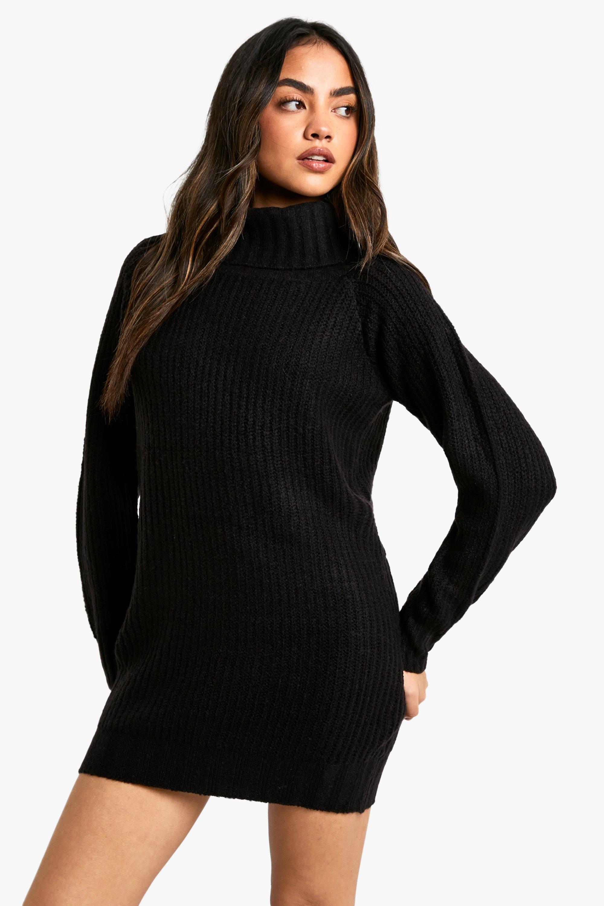 Boohoo Geribbelde Mini Trui Jurk Met Uitgesneden Hals, Black