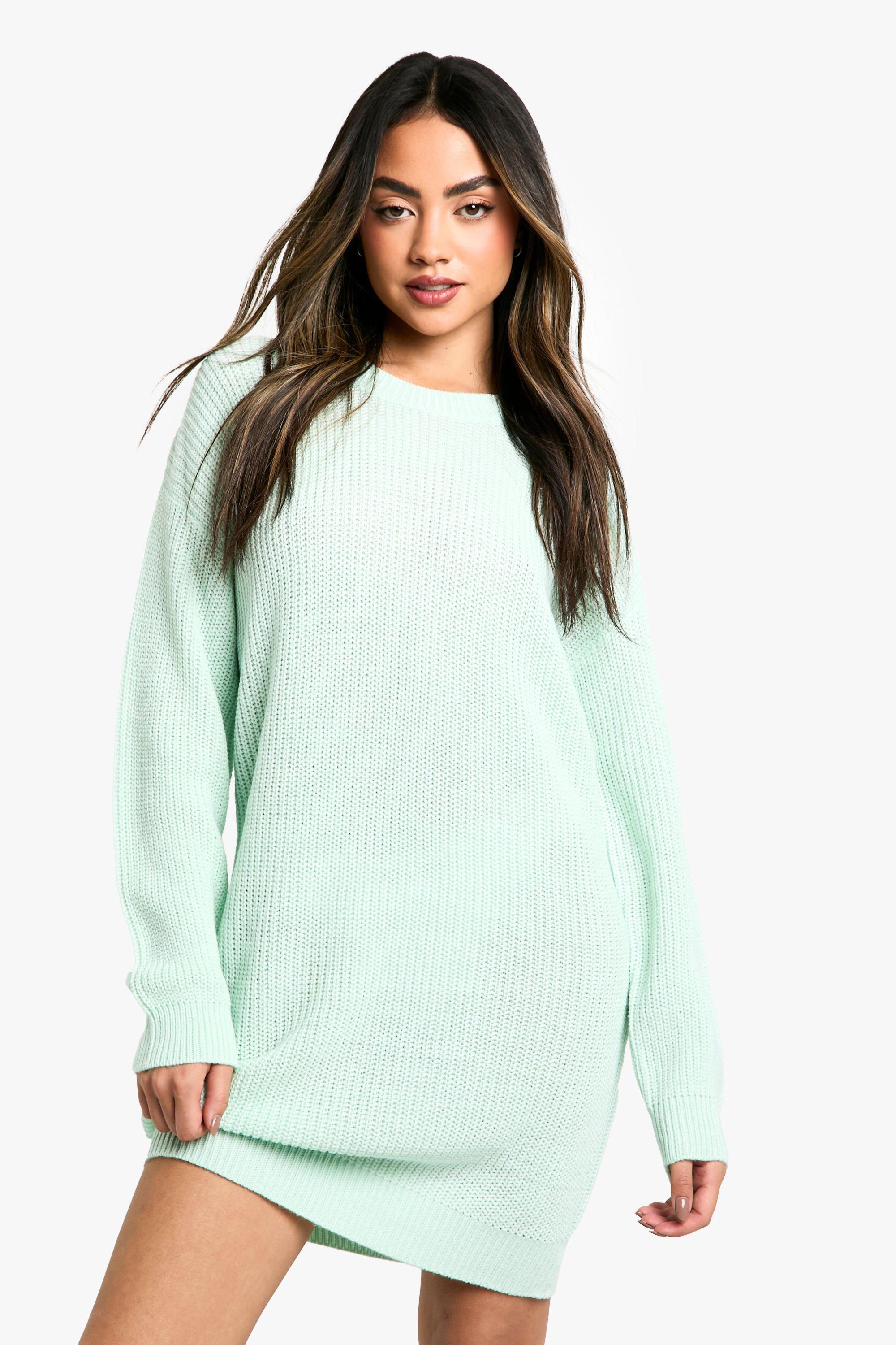 Boohoo Basic Trui Jurk Met Crewneck, Mint