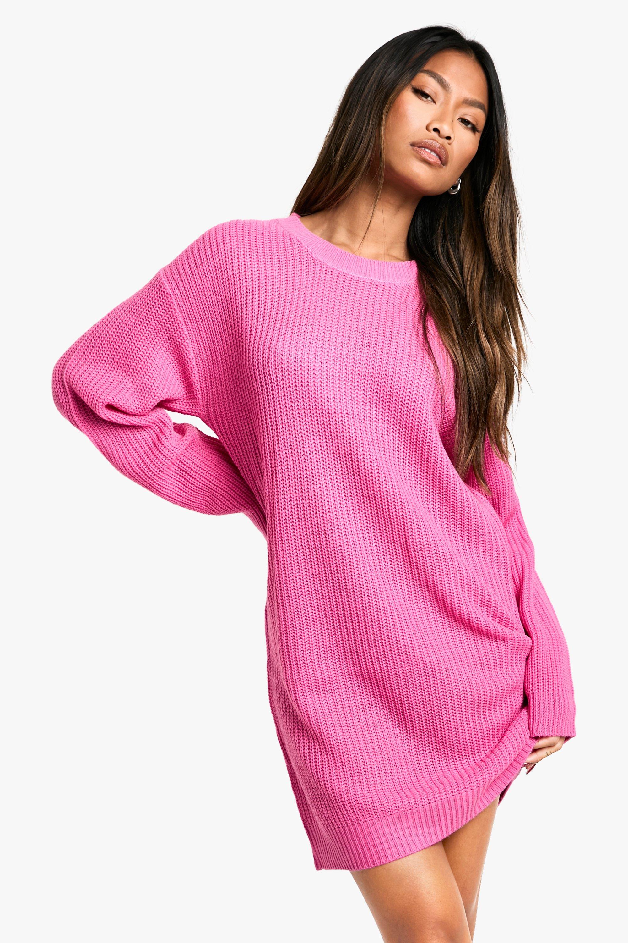 Boohoo Basic Trui Jurk Met Crewneck, Pink