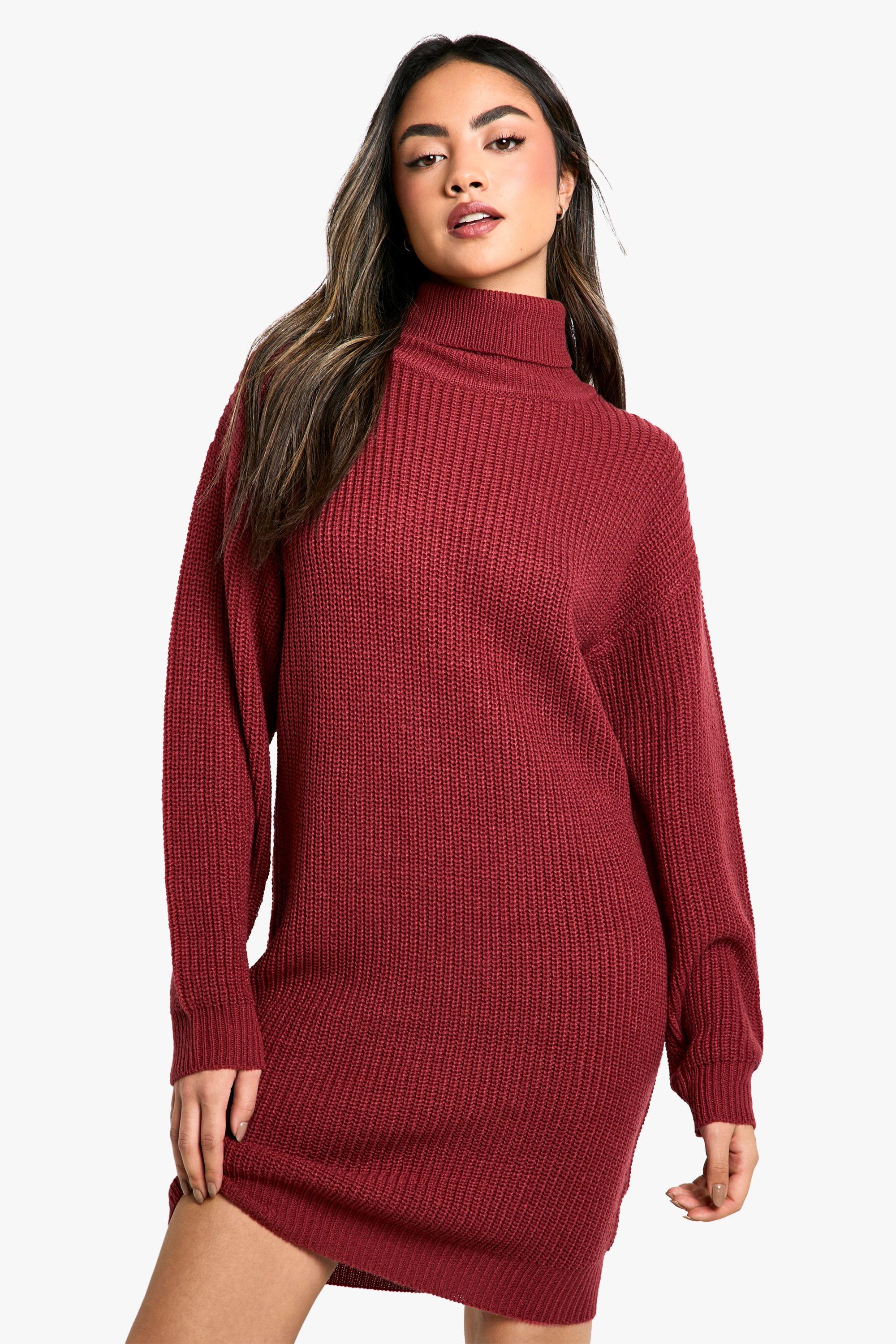 Boohoo Basic Trui Jurk Met Col, Berry