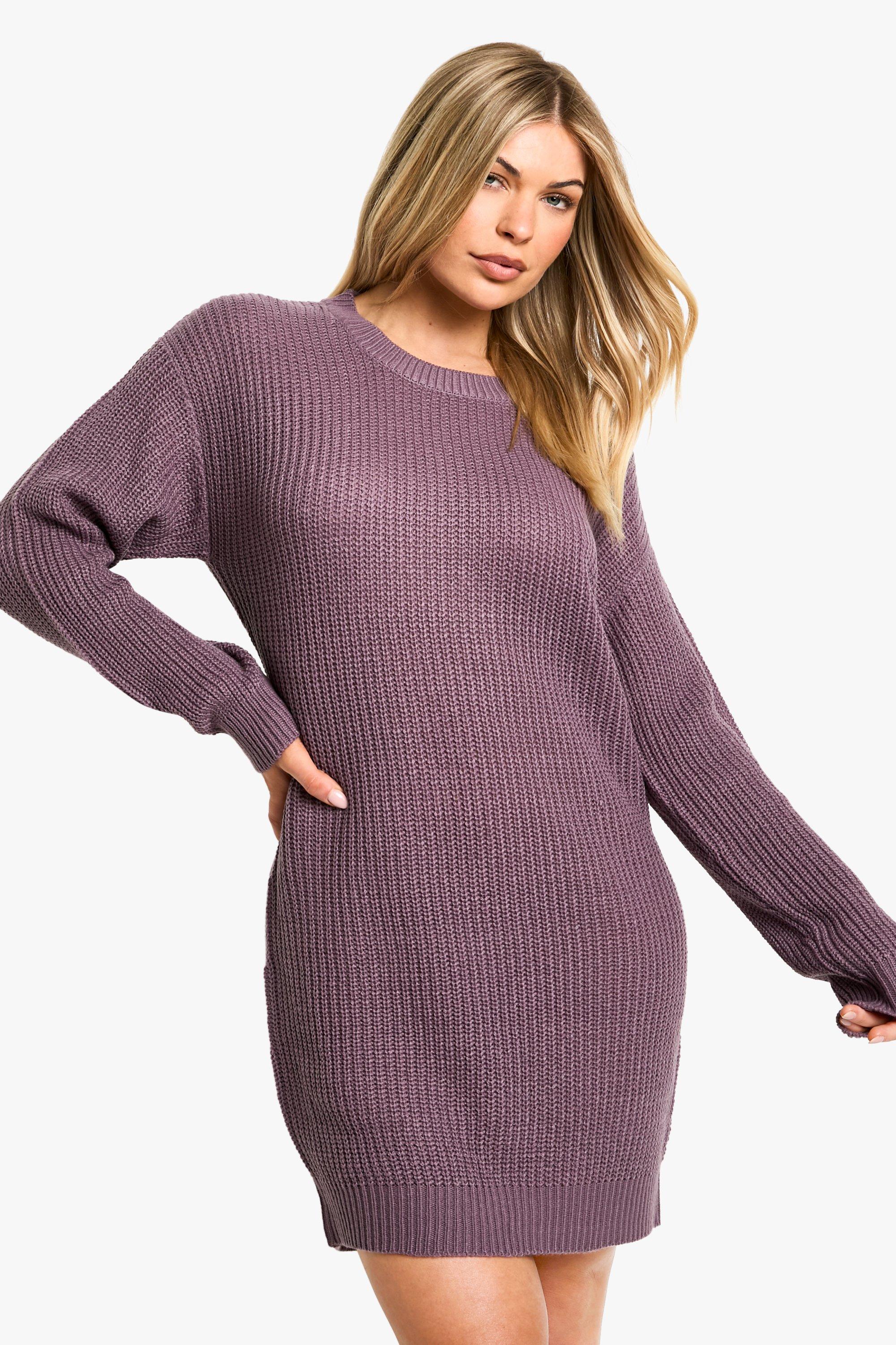 Boohoo Basic Trui Jurk Met Crewneck, Purple