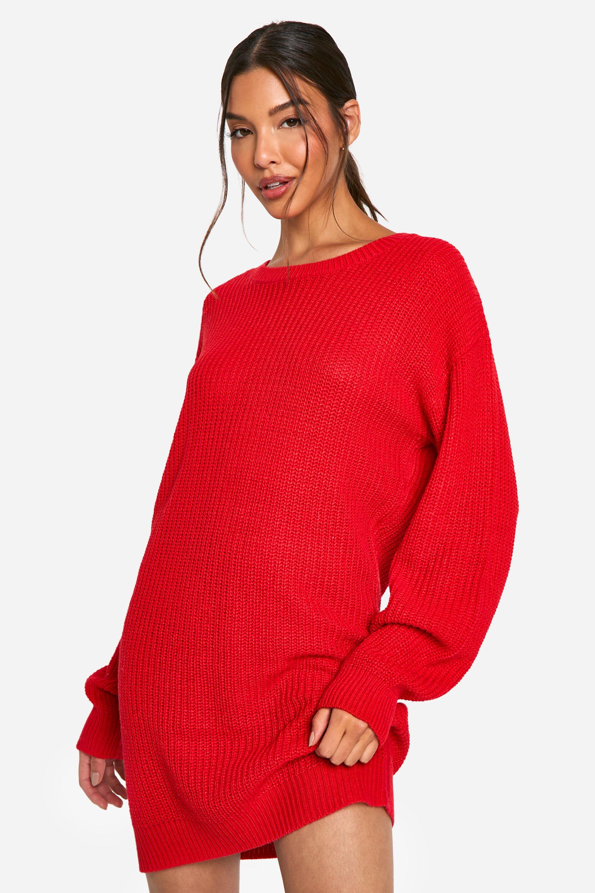 Boohoo Basic Trui Jurk Met Crewneck, Red