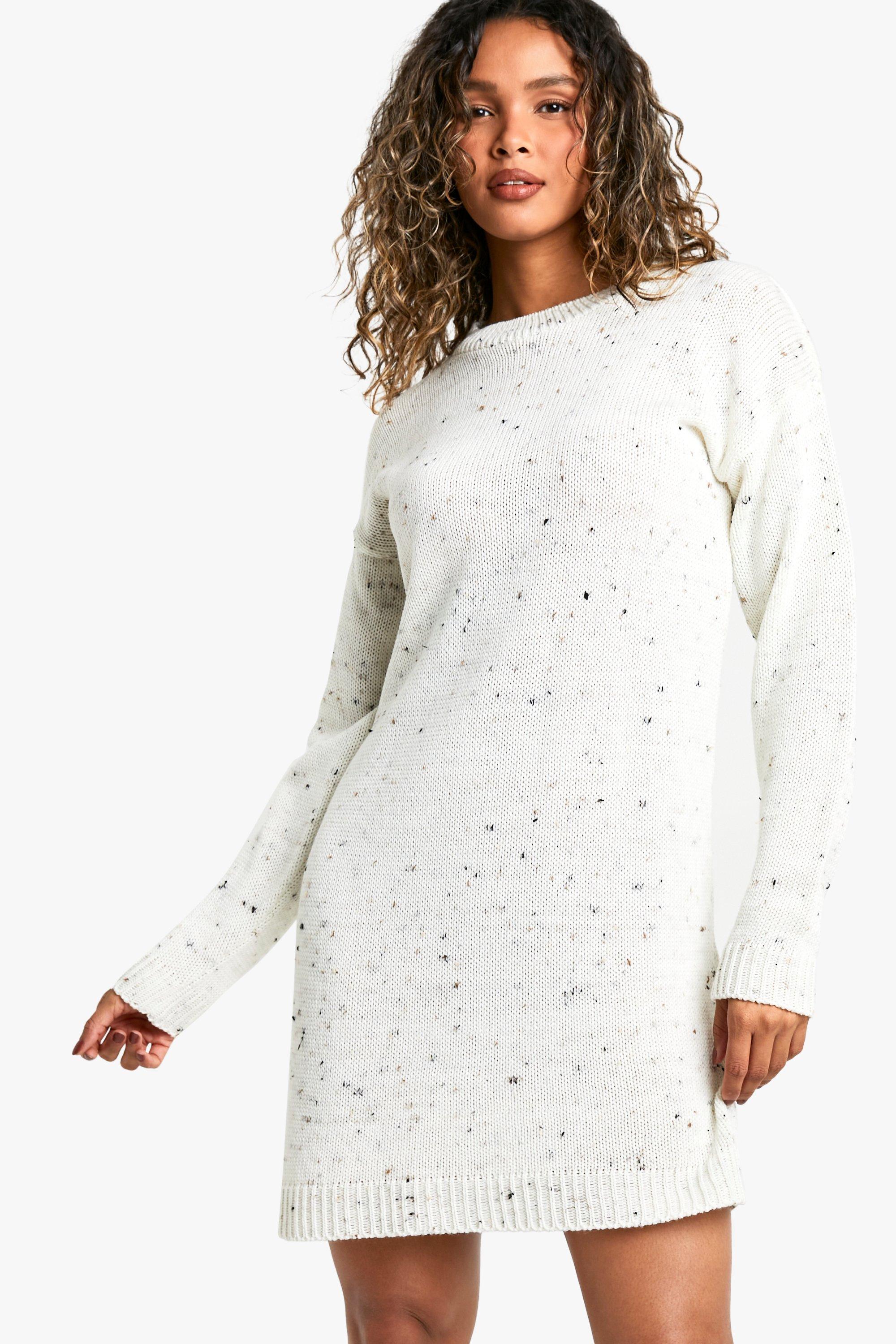 Boohoo Gebreide Nep Trui Jurk Met Crewneck, Ecru