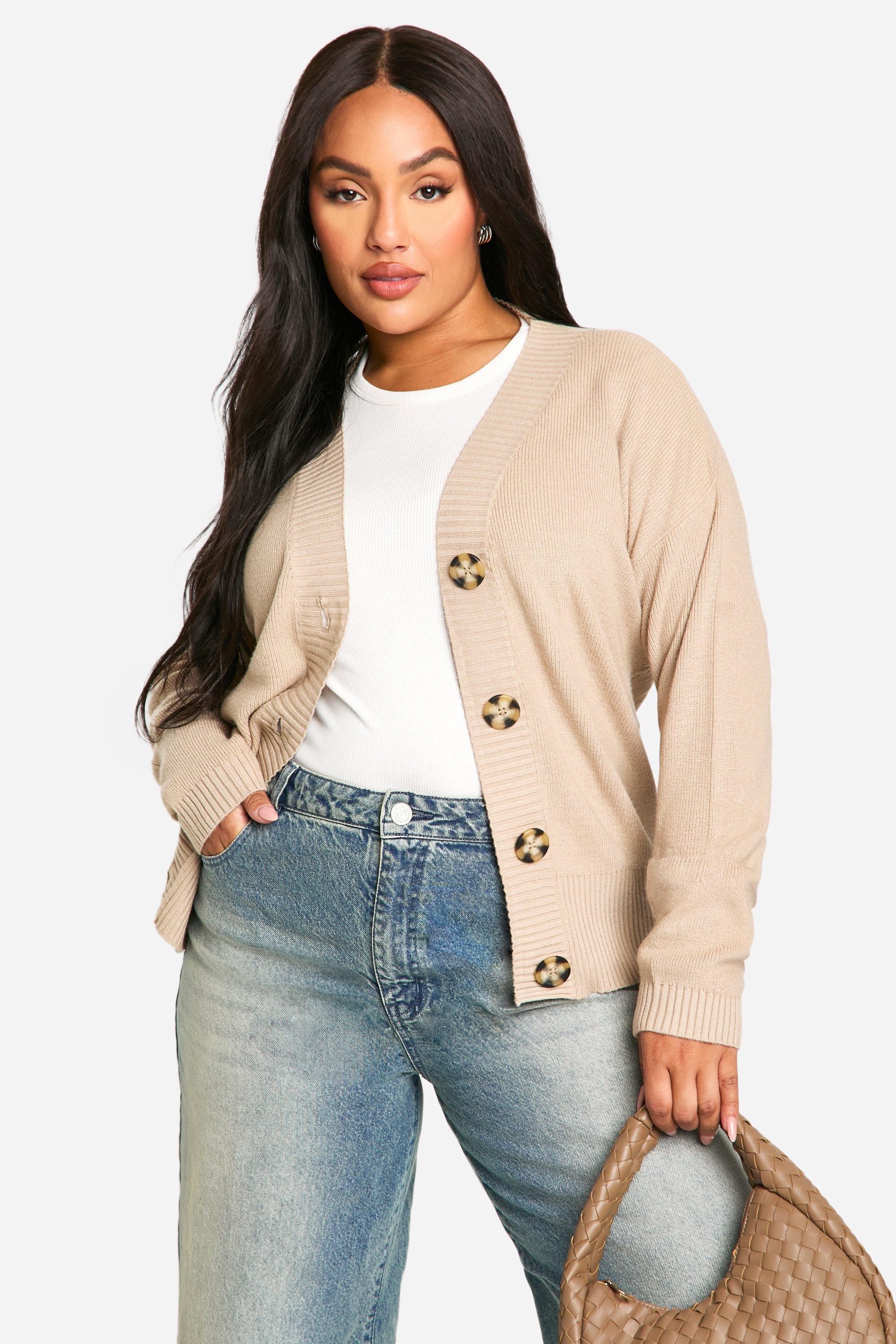 Boohoo Plus Oversized Geribbelde Baggy Gebreide Premium Cardigan, Oatmeal