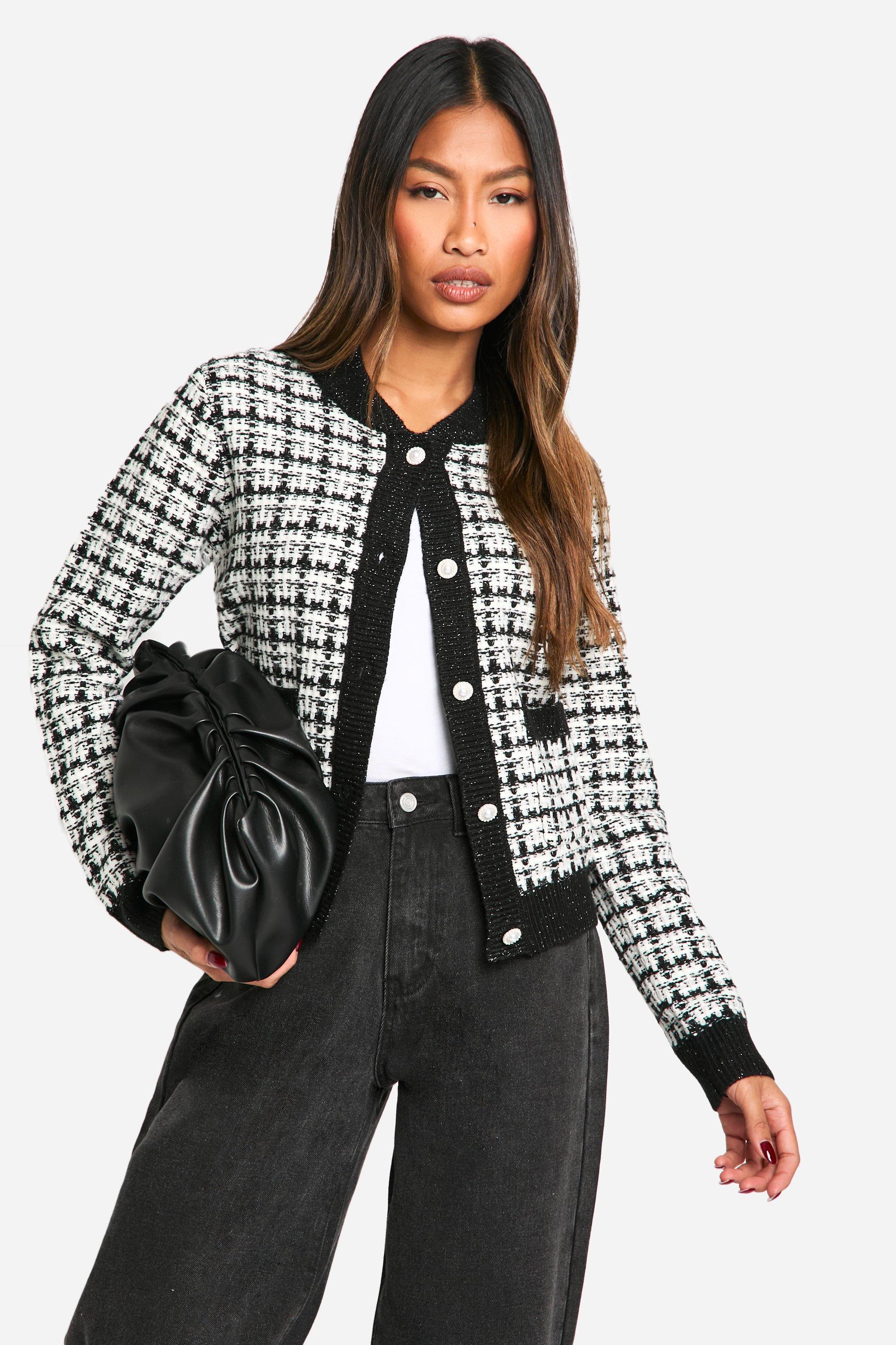 Boohoo Gebreide Bouclé Bomber Cardigan, Black