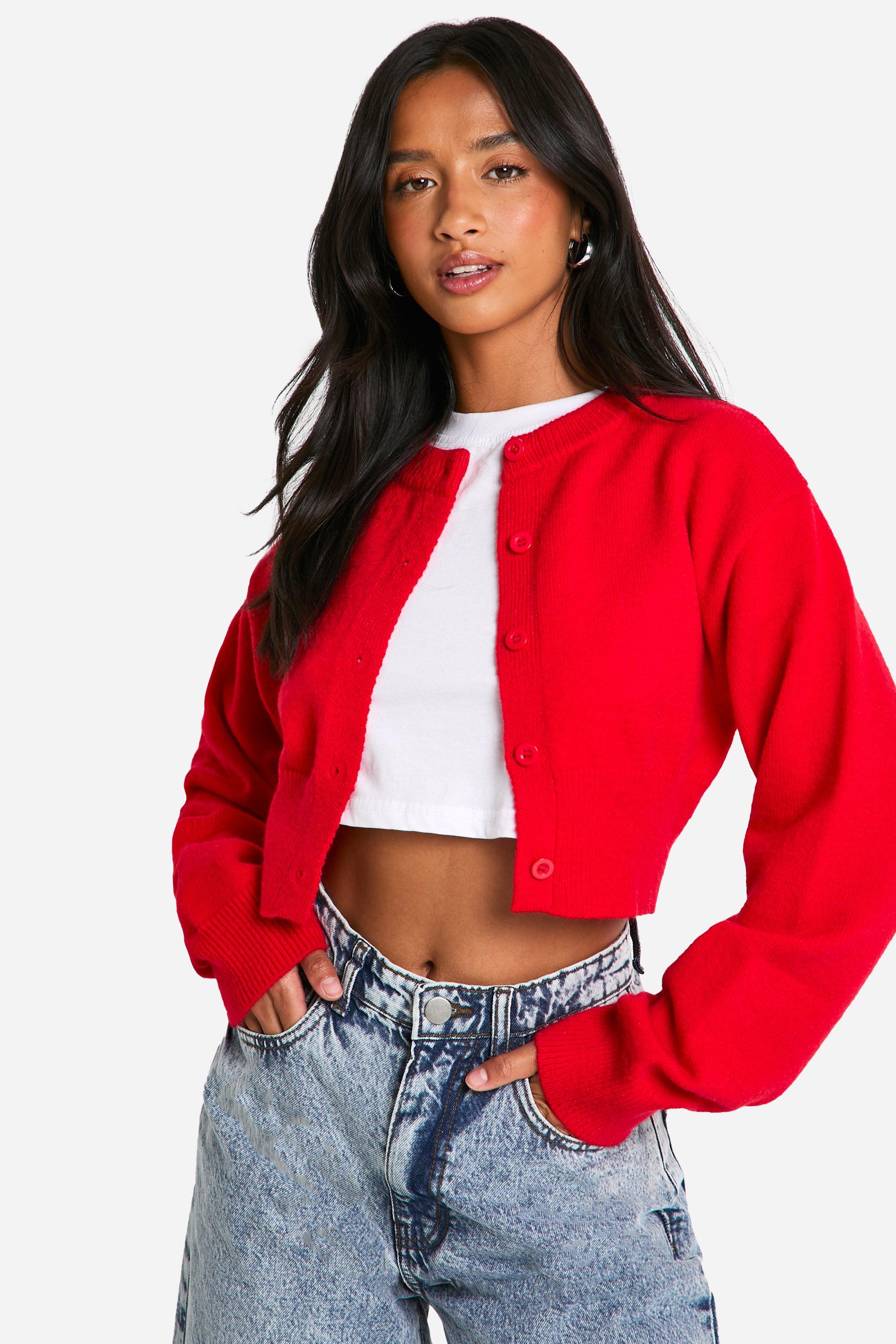 Boohoo Petite Korte Cardigan Met Hoge Hals, Red