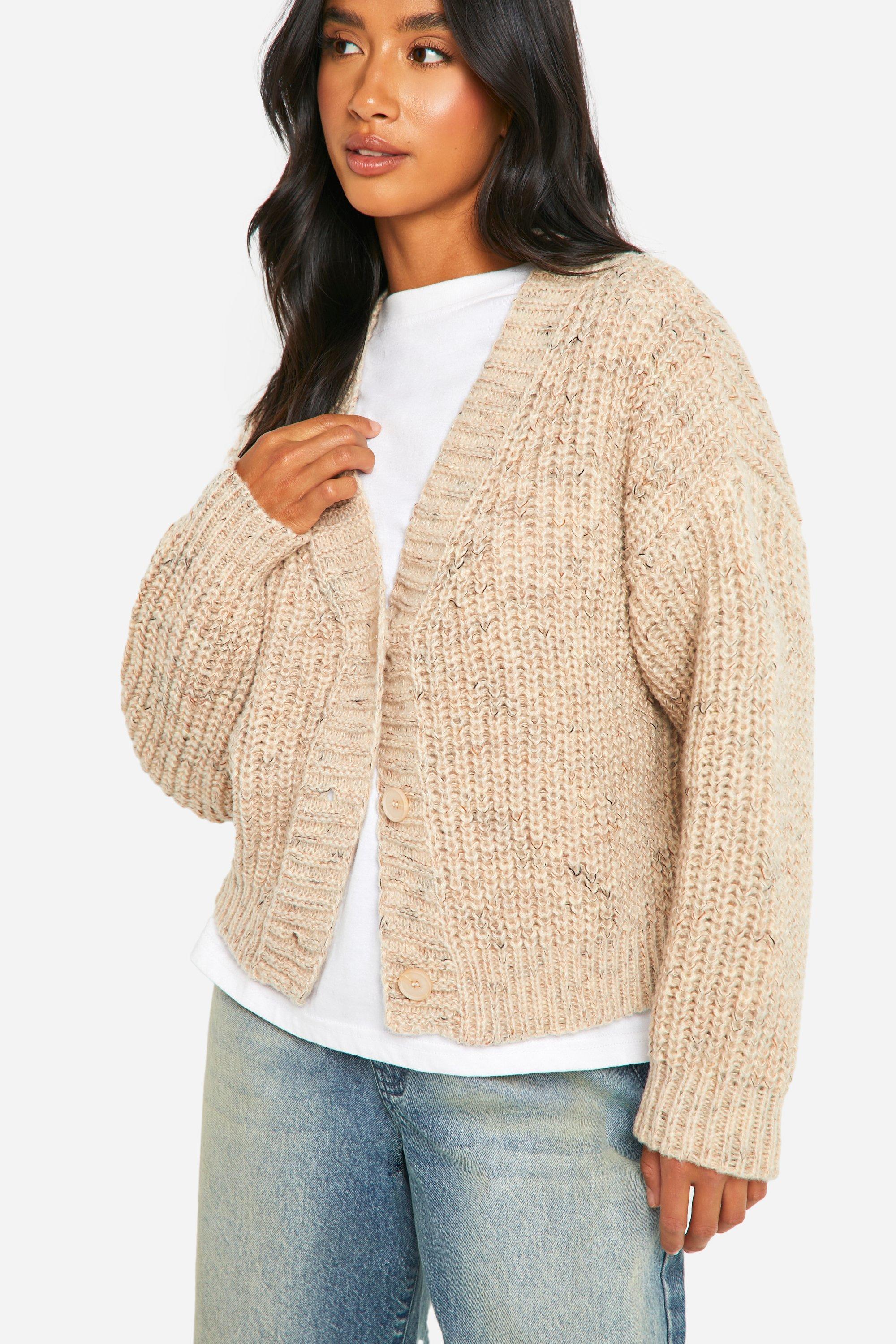 Boohoo Petite Dikke Gebreide Cardigan, Stone